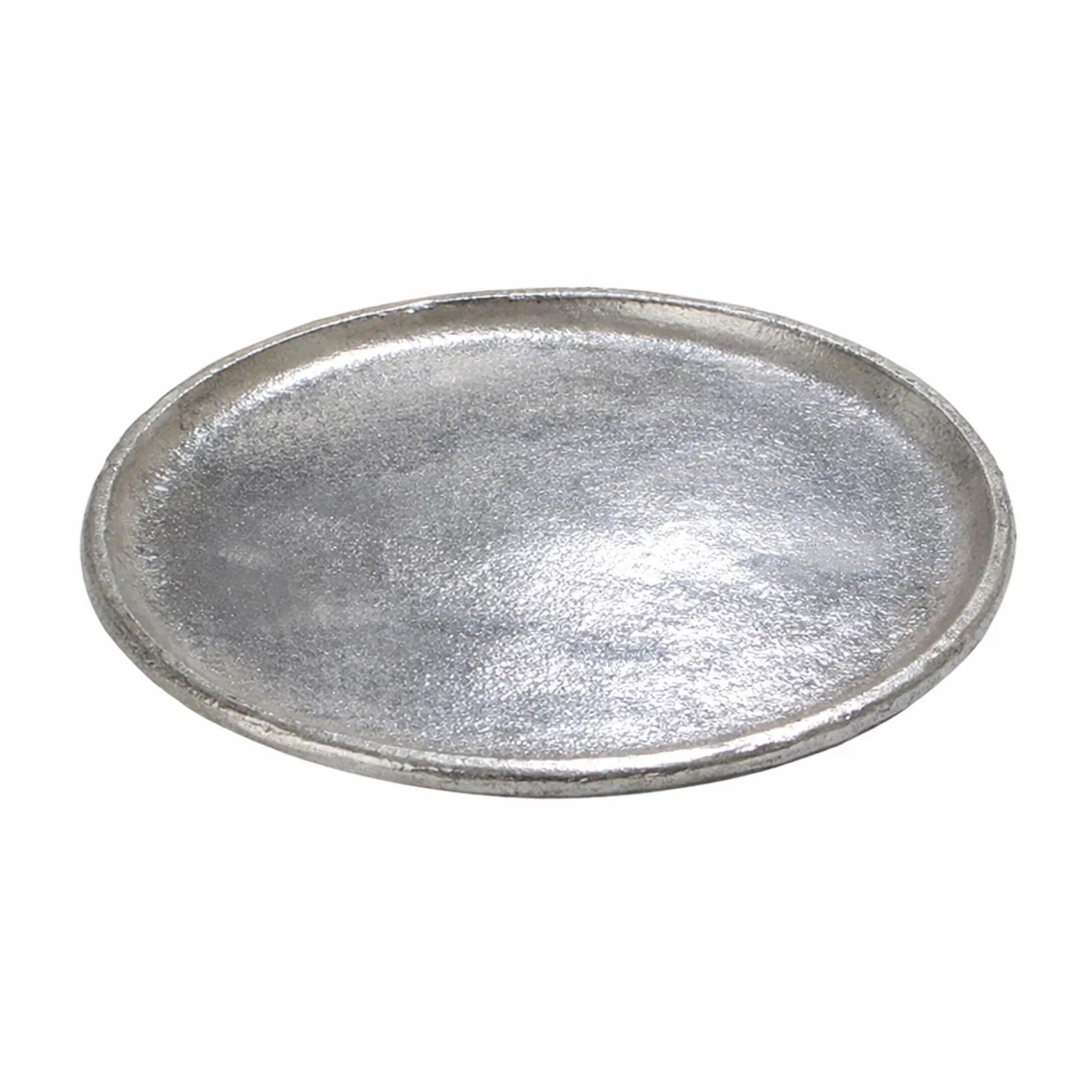 Decorative Plate, Rustic Textured Distress Silver Aluminum 10 Inch Round