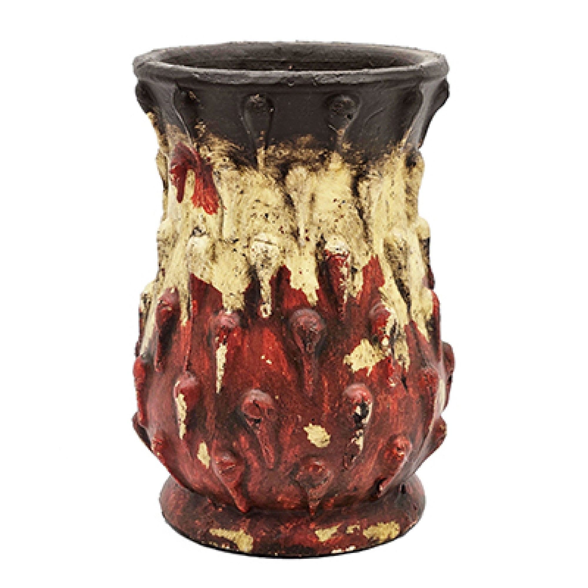 Decorative Flower Vase, 10 Inch Textured Red Cream and Brown Terracotta