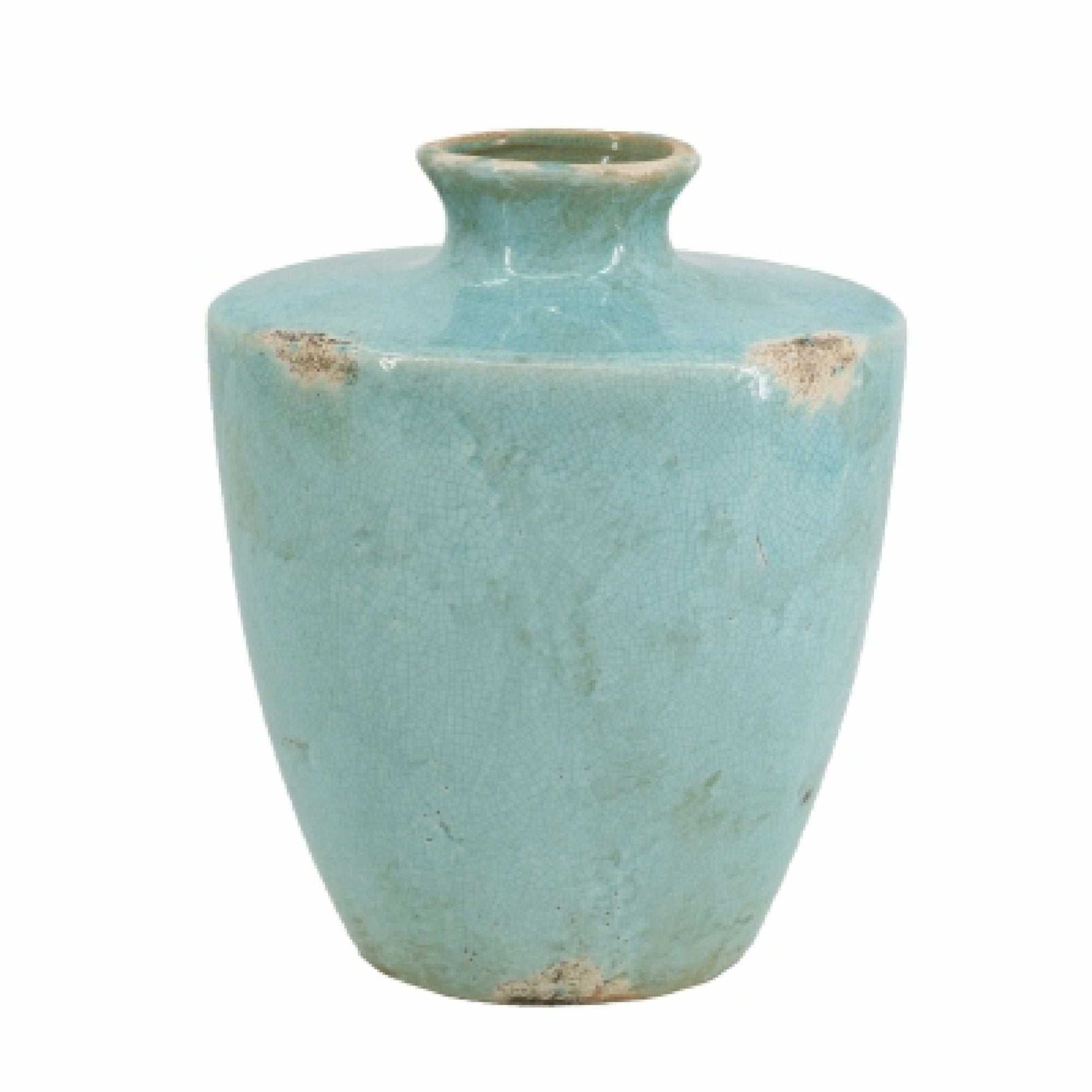 Tery Decorative Flower Vase, 10 Inch, Glazed Blue Patina Terracotta