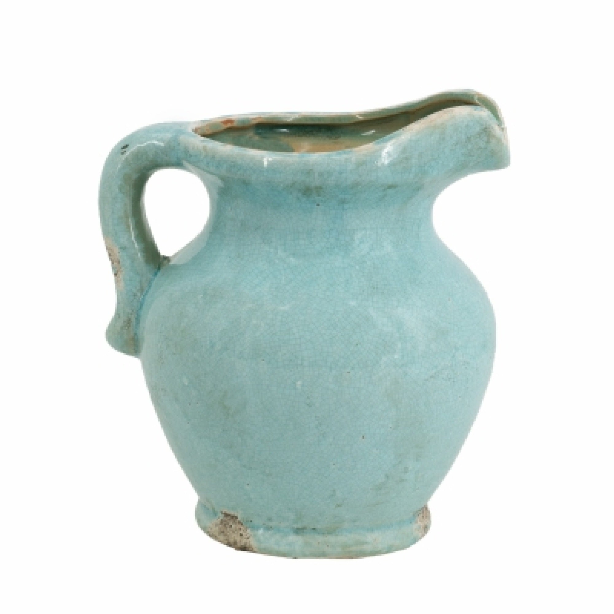 Tery Decorative Flower Vase with Handle, 9 Inch, Glazed Blue Terracotta