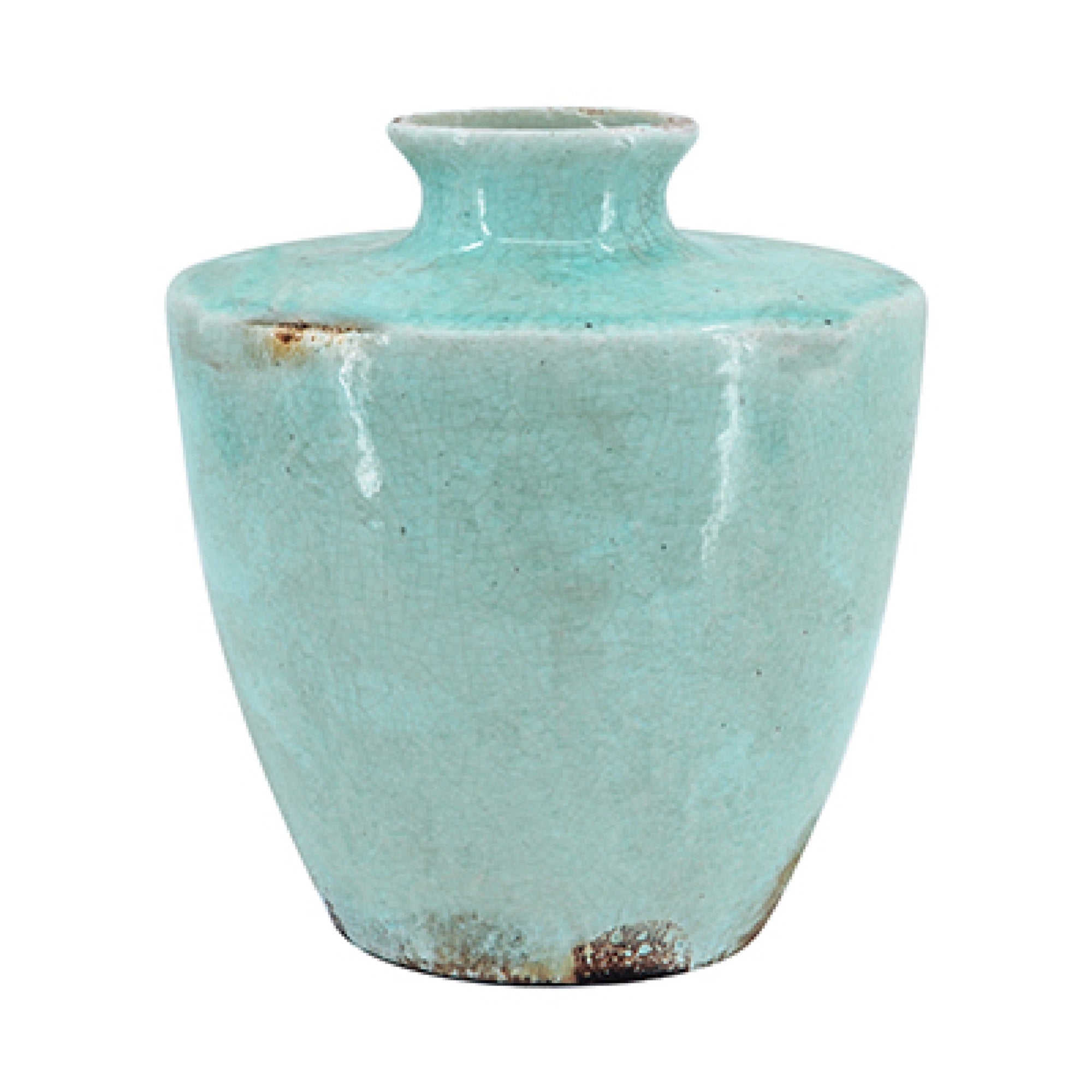 Tery Decorative Flower Vase, 12 Inch, Angled Glazed Blue Patina Terracotta