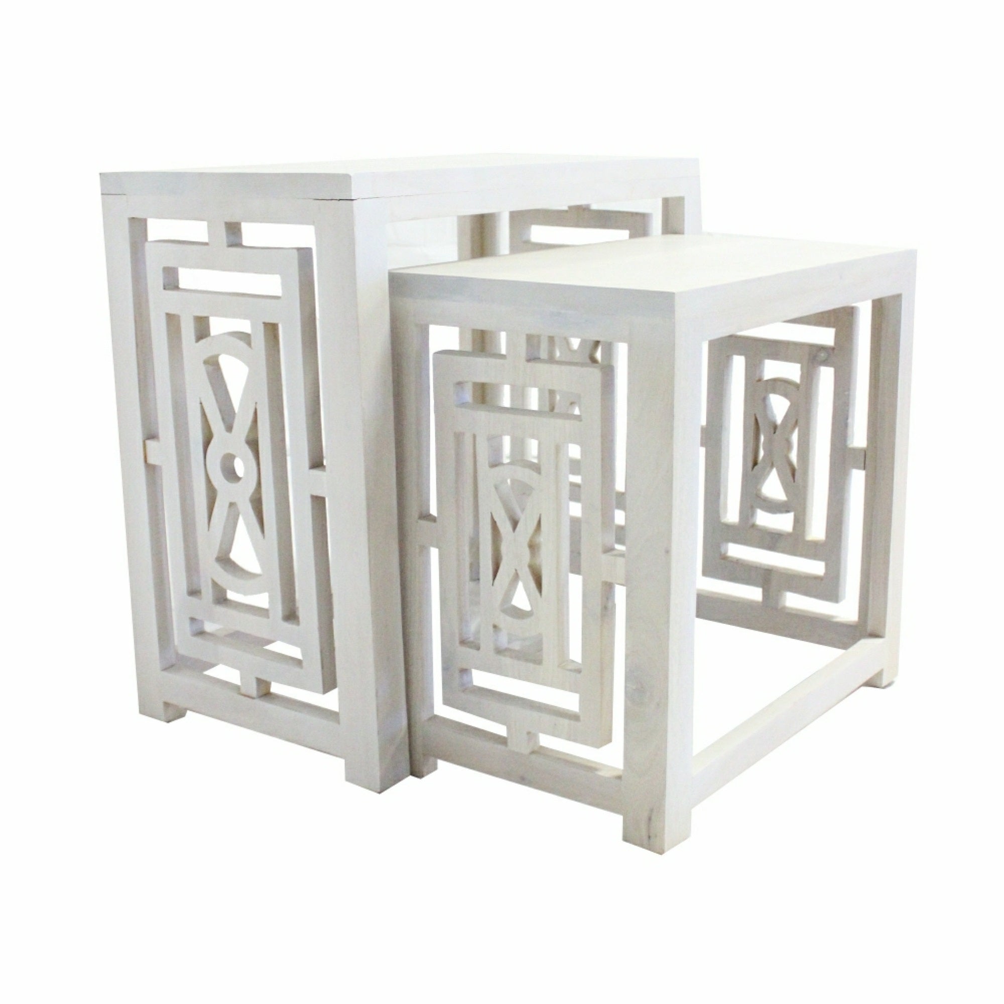 Sumo 2pc Nesting Stool Set, Rectangular Top, Lattice Cutout Sides, White