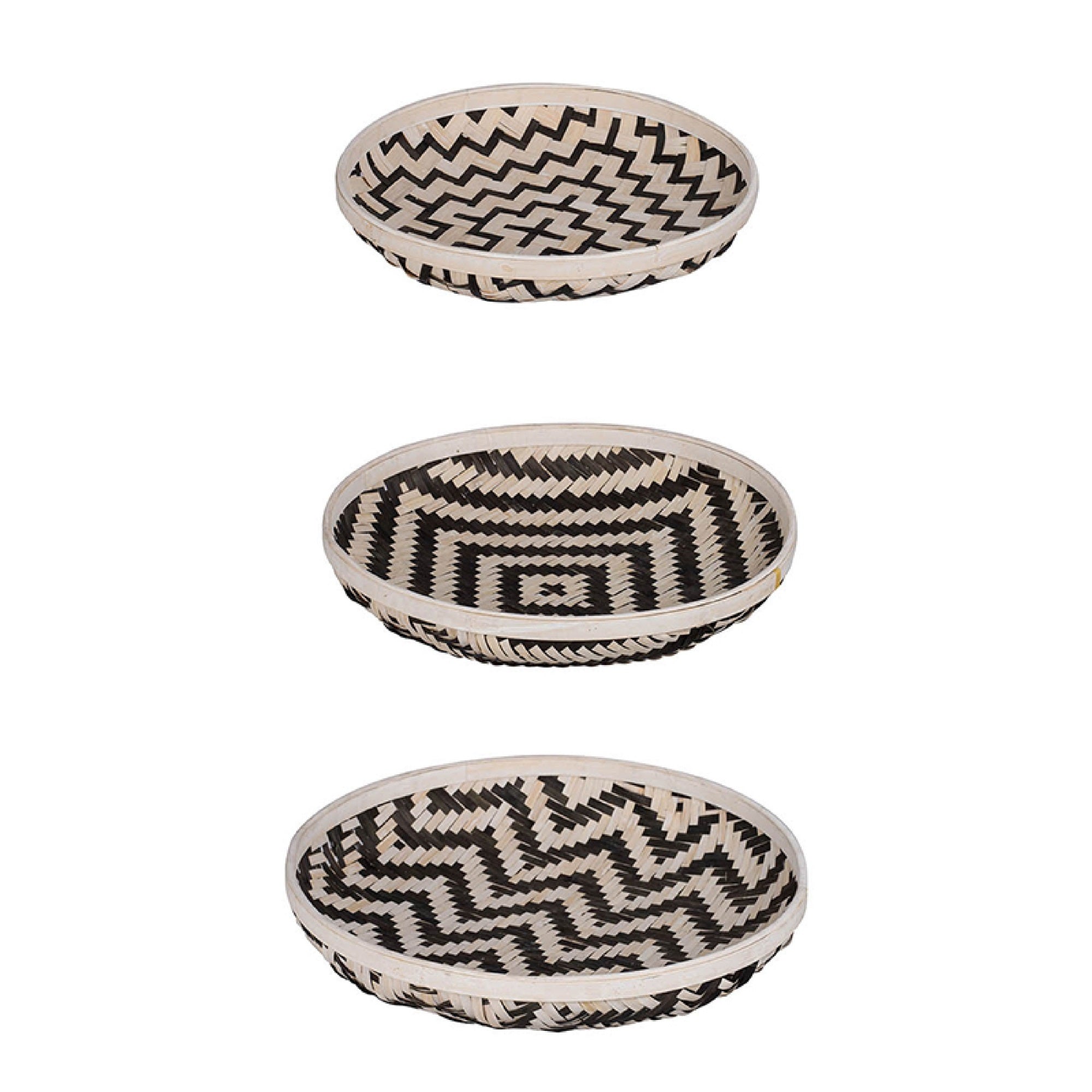 Mona Organic Wash Trays Set of 3, White Black Bamboo Woven Patterns