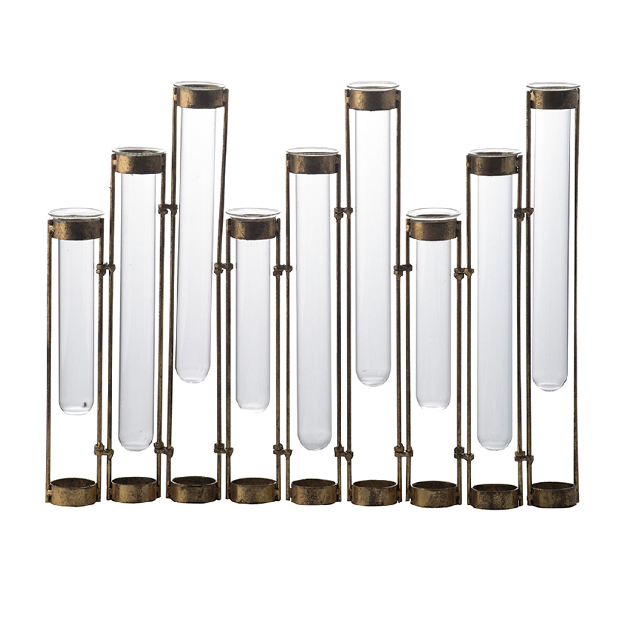Glass Flower Vase with Separate Tubes and Bronze Metal Stand, 14 Inch Accent