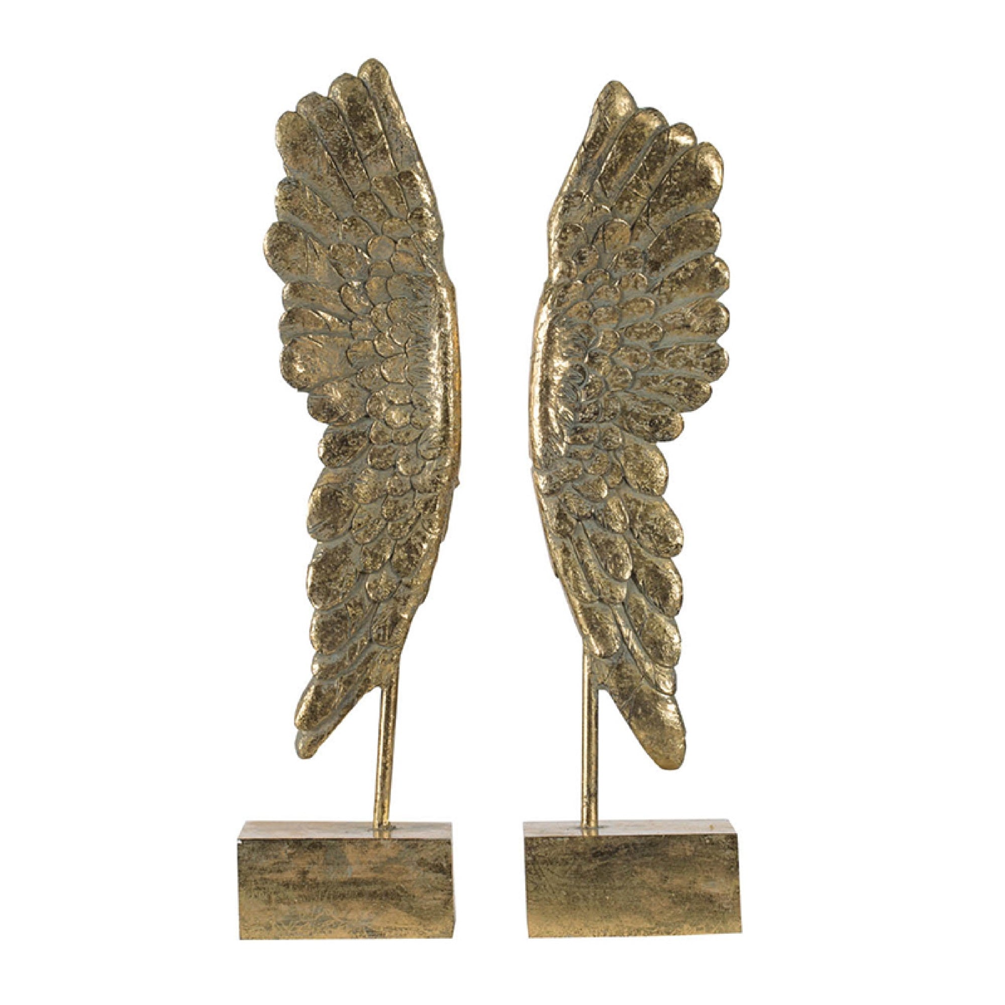 Angel Wing Bookend Set of 2, Square Base, Gold Resin, Antique Style