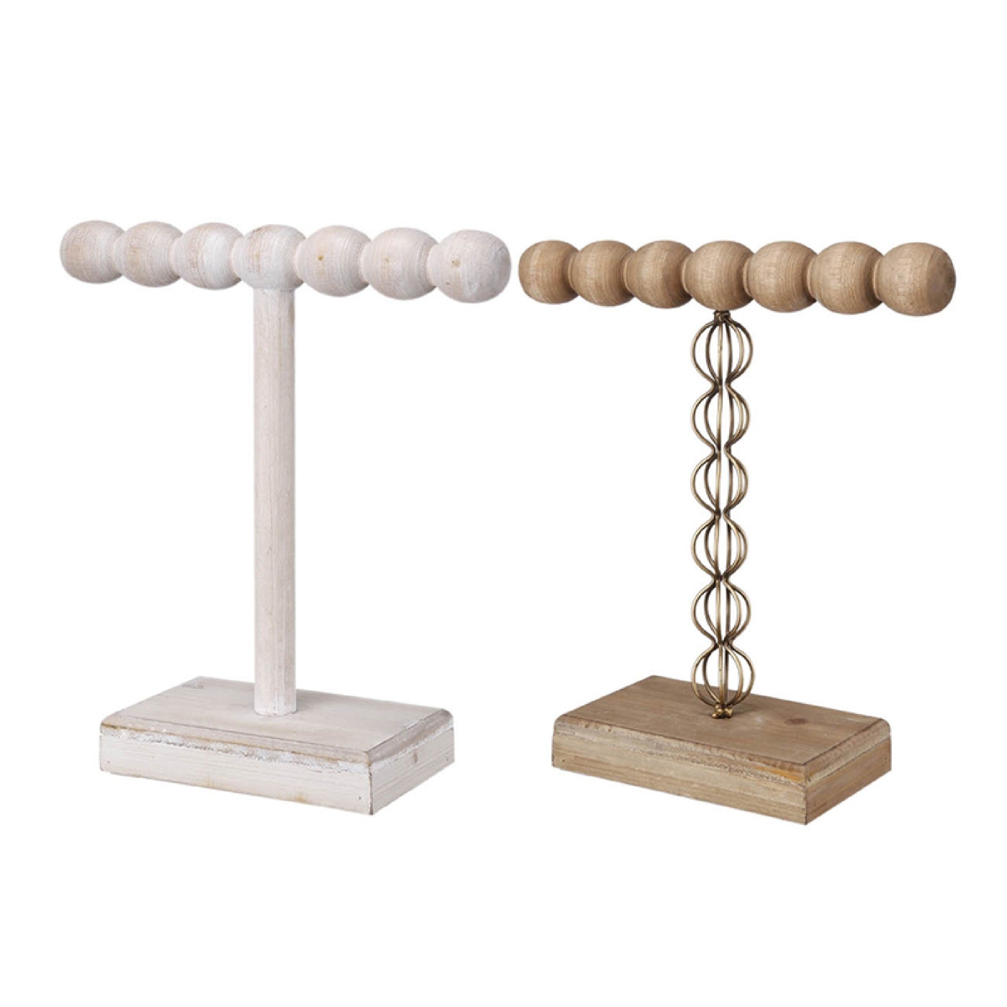 1-Tier Jewelry Stand Set of 2, Luxe Brown and Ivory Wood, T Shape 18 Inch