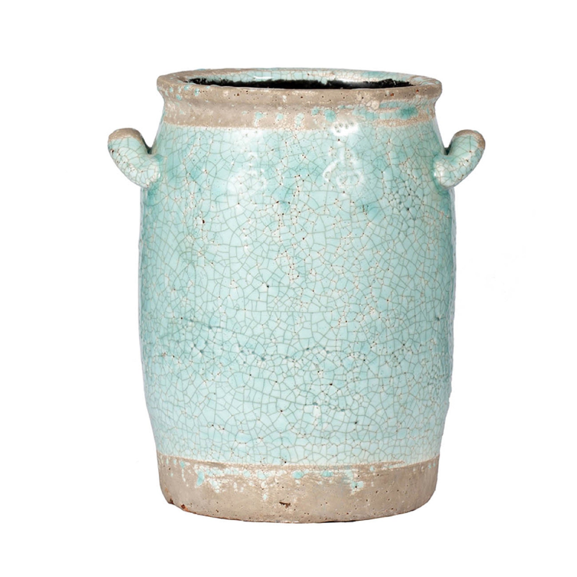 Decorative Vase with Crackle Glaze, 8 Inch Aqua Turquoise Ceramic