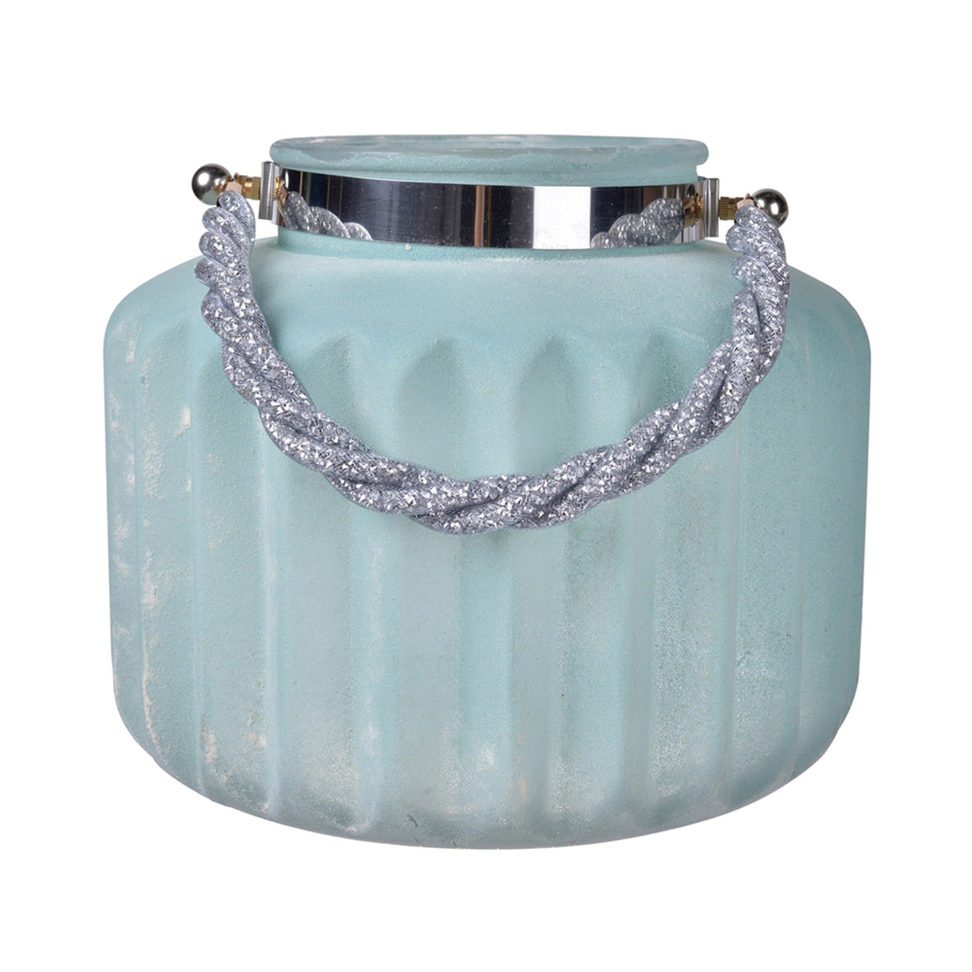 Fsy Decorative Vase, Silver Handle, Light Blue Frosted Glass, 10 Inch