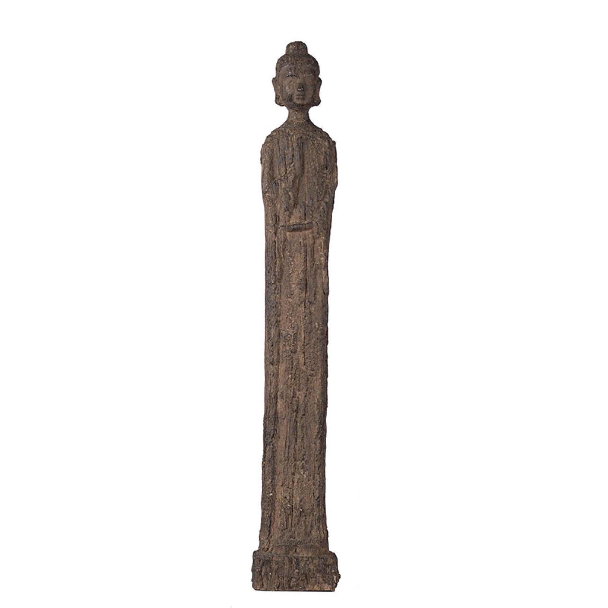 Reva Standing Buddha Sculpture, Distressed Brown Polyresin 24 Inch