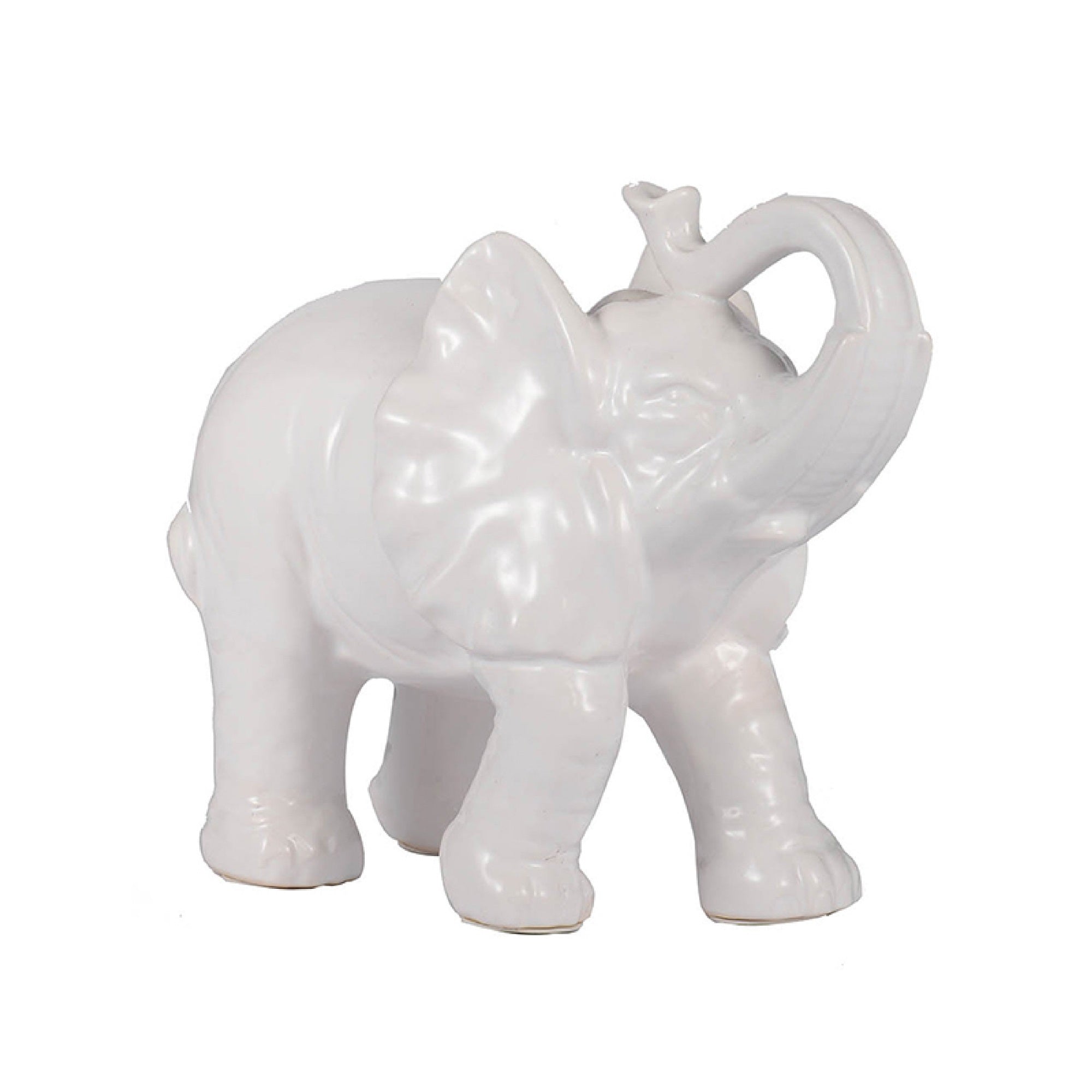 Decorative Figurine, 9 Inch Trumpeting Elephant, Glazed White Dolomite