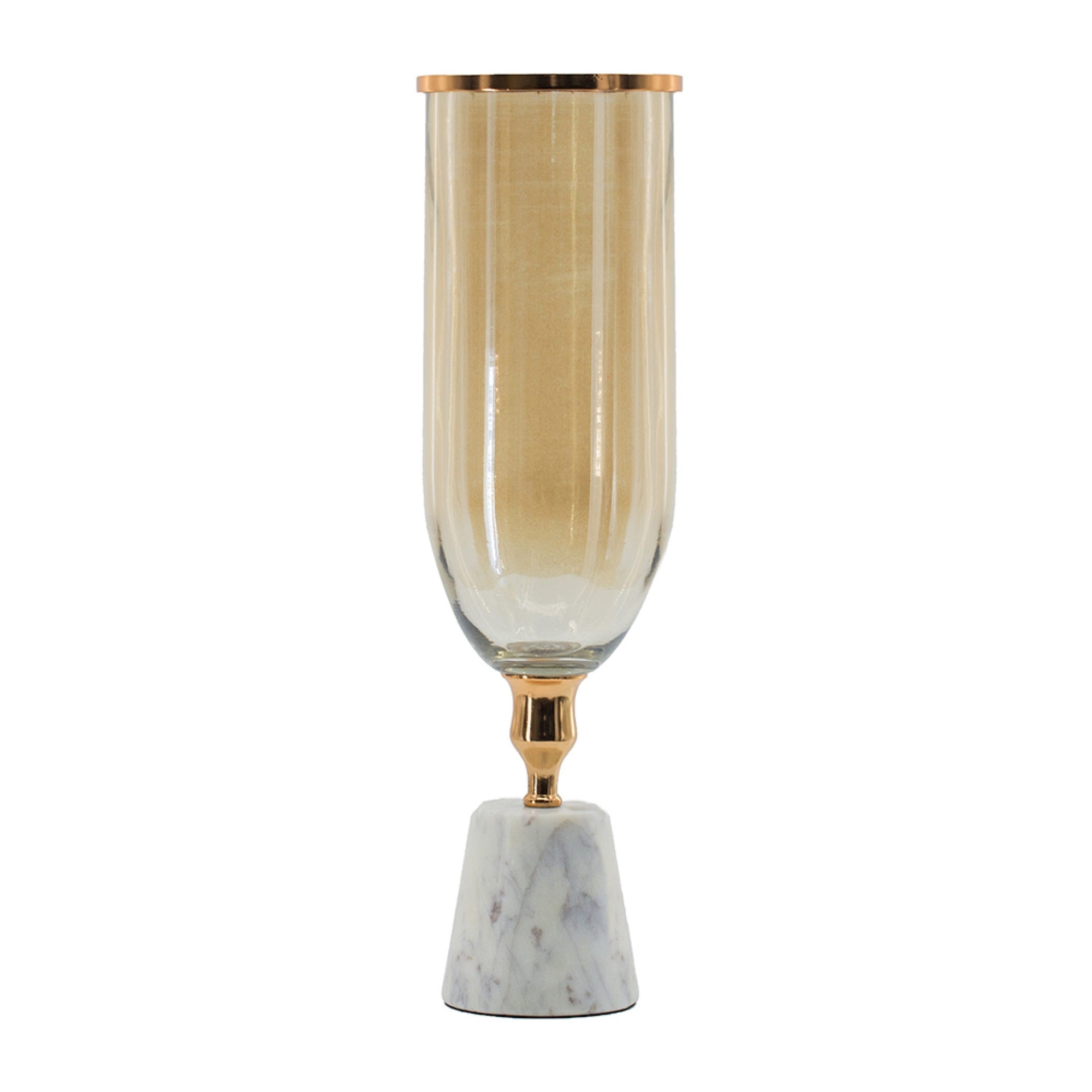 Kylie Decorative Vase with White Marble Base, Aluminum, Gold Glass 19 Inch