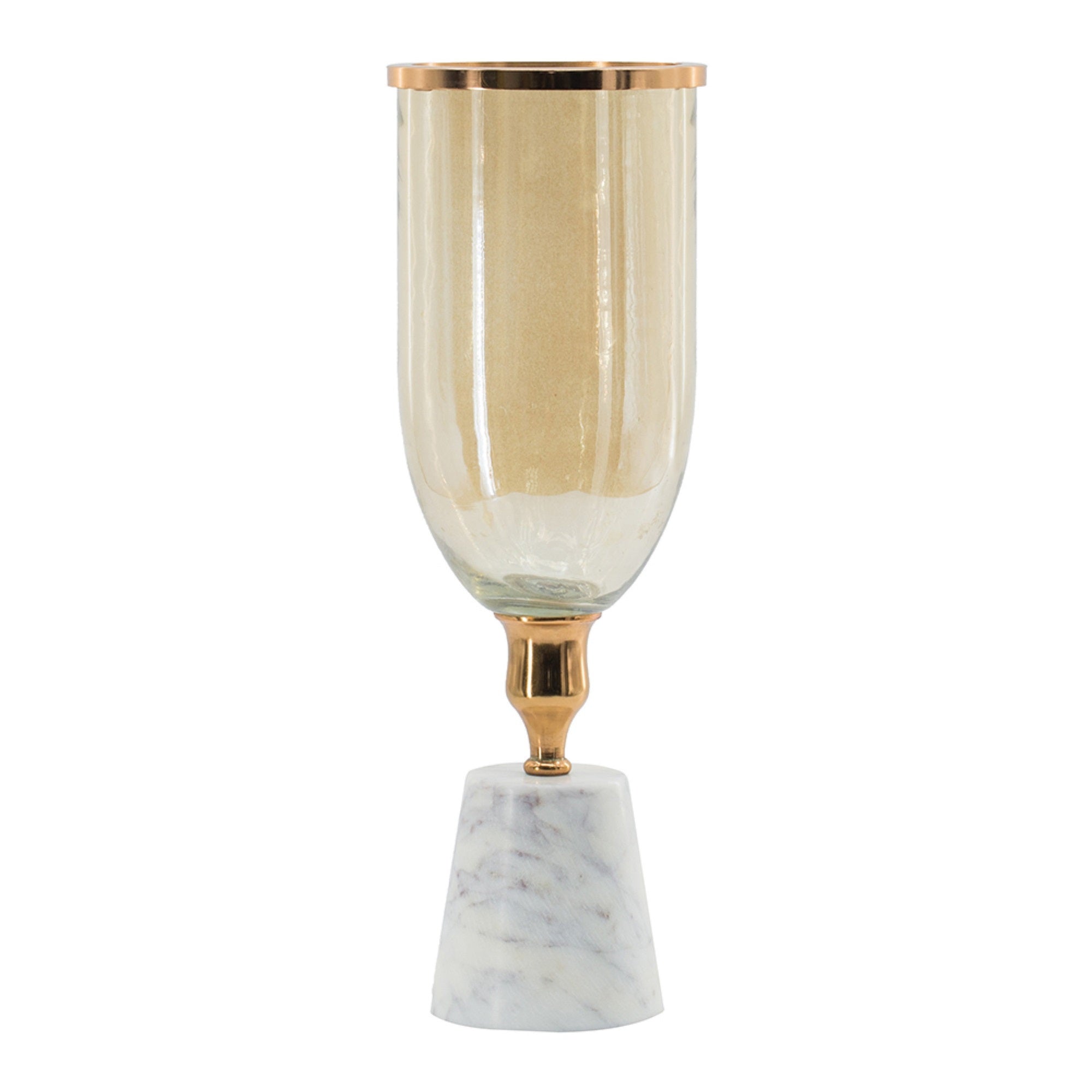 Kylie Decorative Vase with White Marble Base, Aluminum, Gold Glass 16 Inch