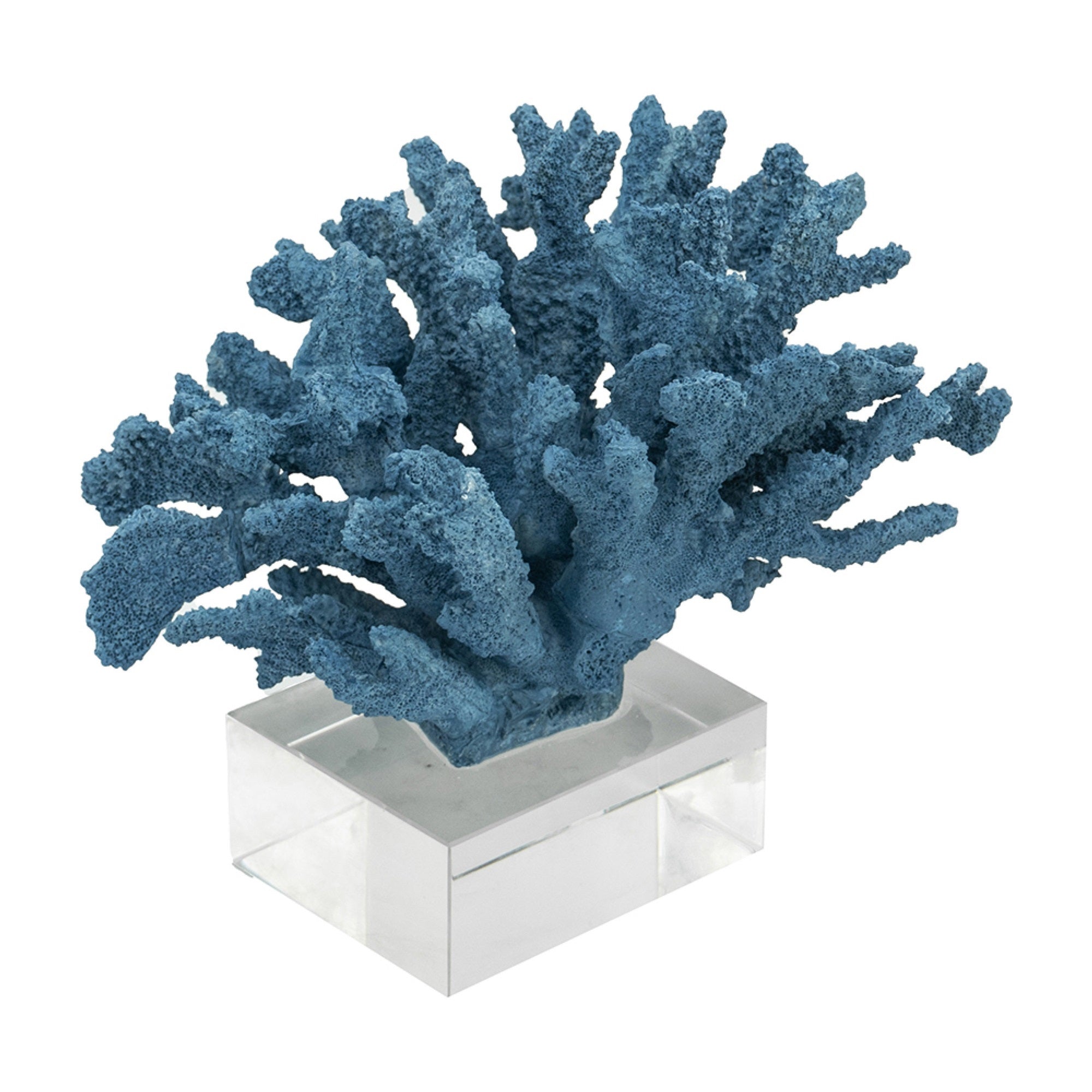Davy Expansive Faux Coral Accent, Clear Glass, Rich Blue Polyresin 10 Inch