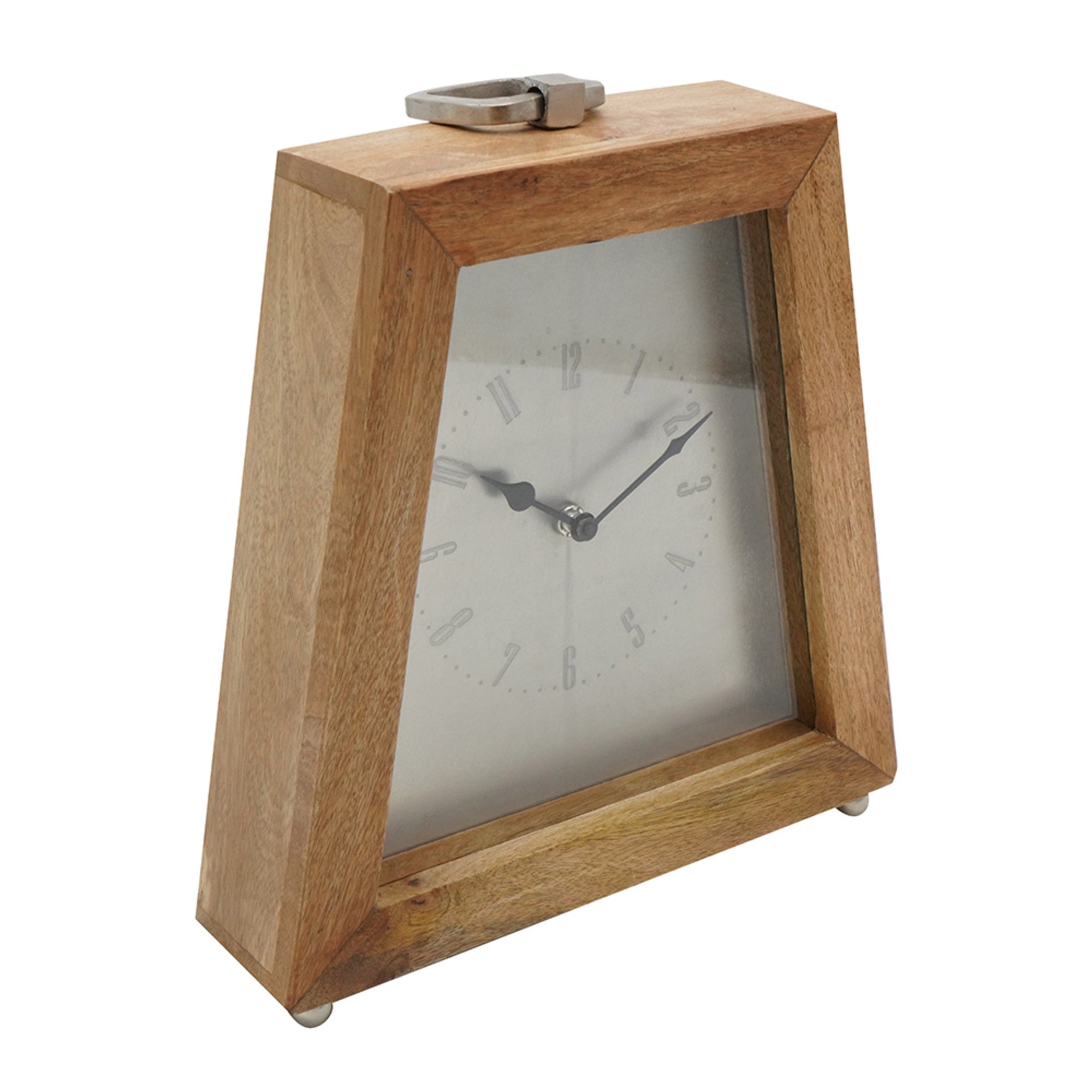 Lizzy Tapered Table Clock, Nickel-Tone Dial, Solid Mango Wood Frame 11 Inch