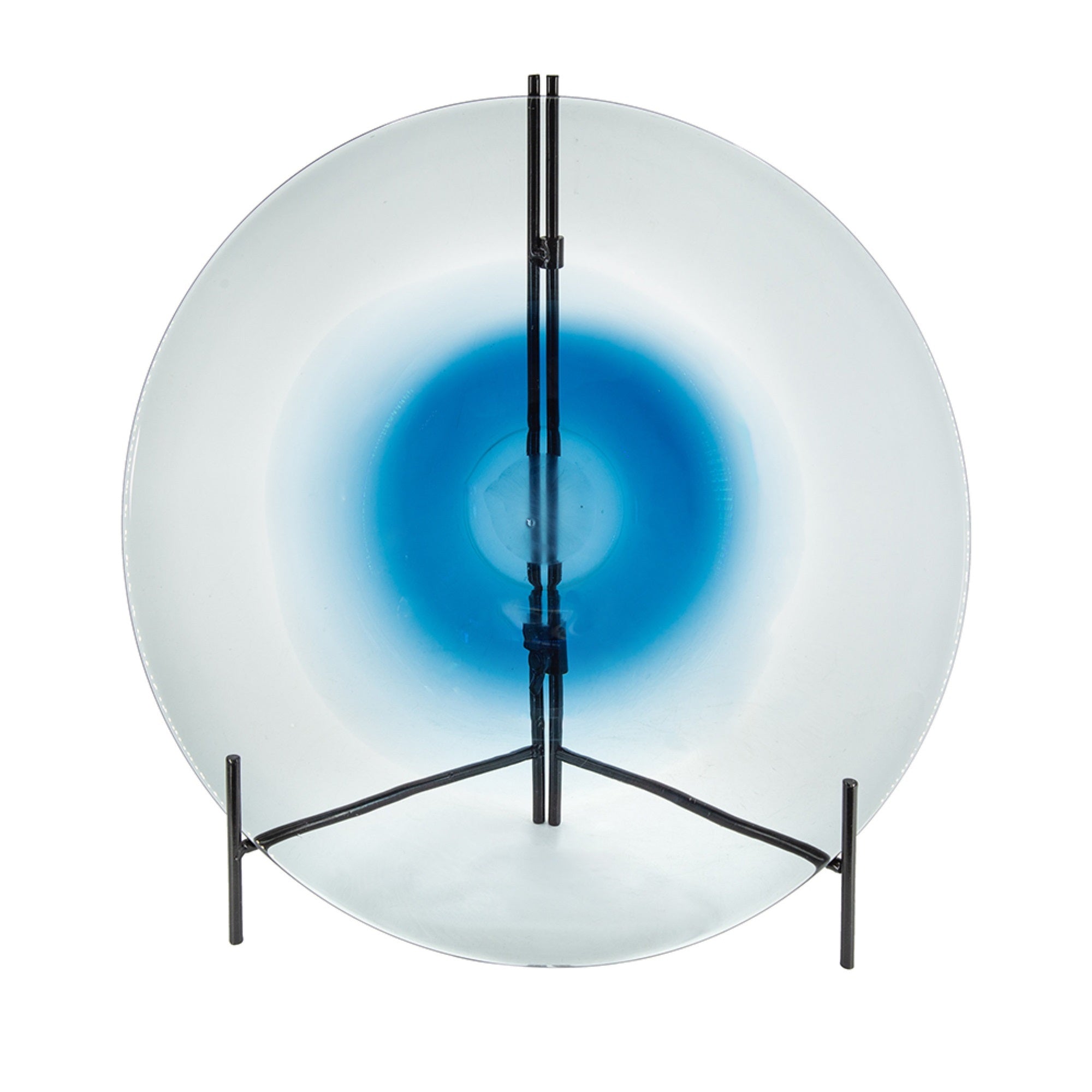 Chloe Handmade Charger Plate, Blue Glass Gradient, Black Stand 18 Inch