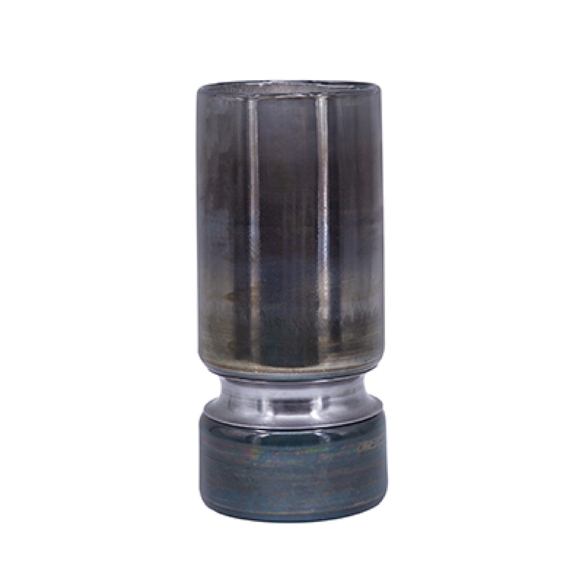 Jane Small Decorative Vase, Steel Base, Layered Blue-Black Glass 11 Inch