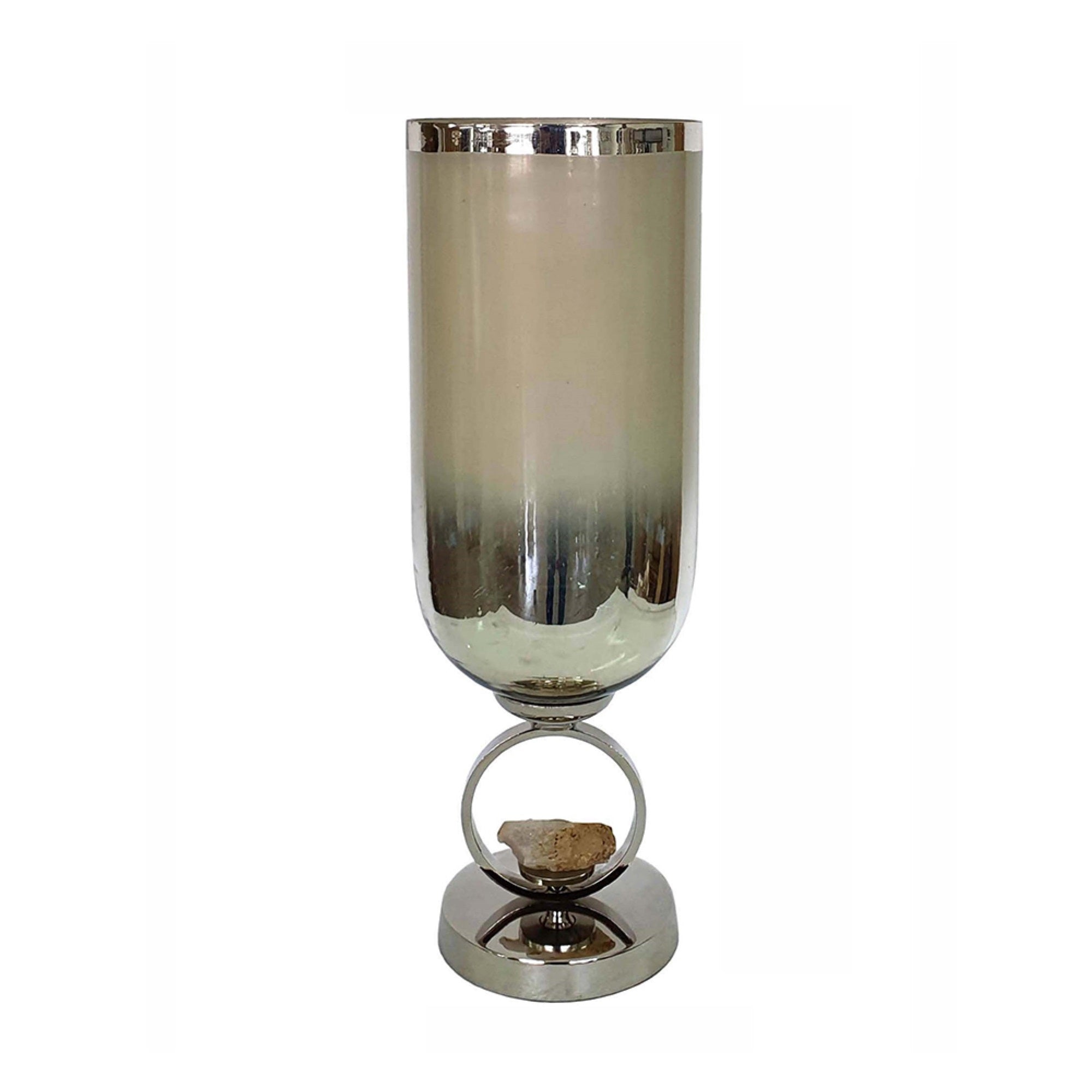 Cleo Small Vase, Metal Accent, Farmhouse Vintage Silver-Cream Glass 17 Inch