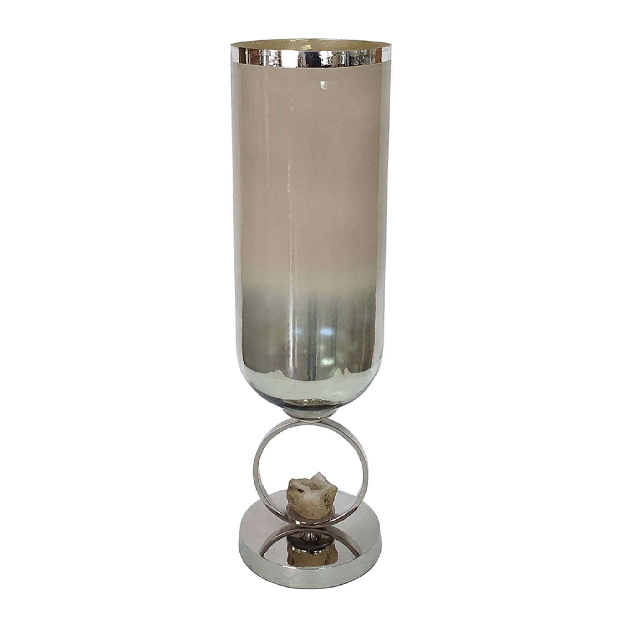 Cleo Large Vase, Metal Accent, Rustic Vintage Silver-Cream Glass 22 Inch