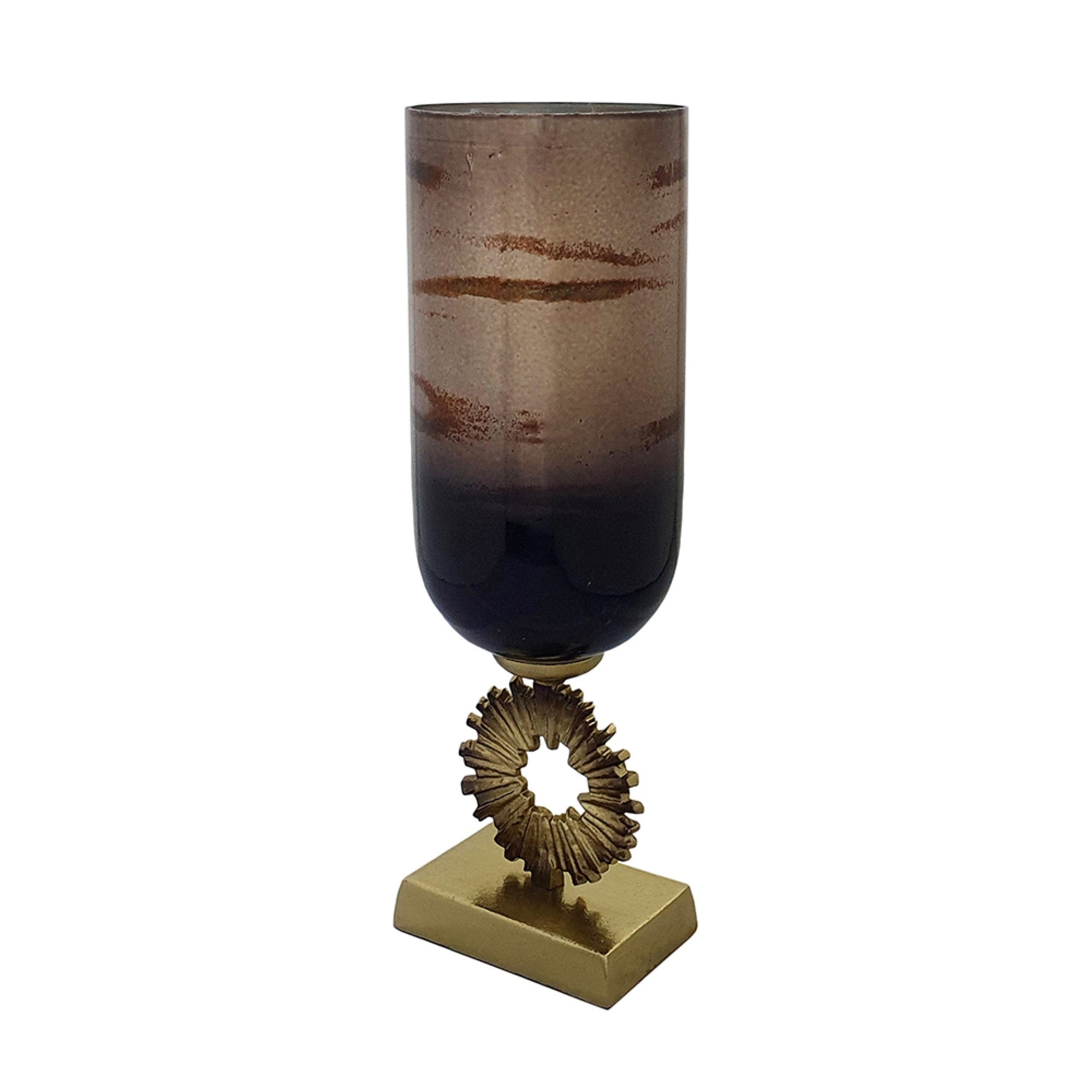 Ginny Vase, Sculpted Vintage Gold Ring Accent, Gold-Gray Glass, 19 Inch