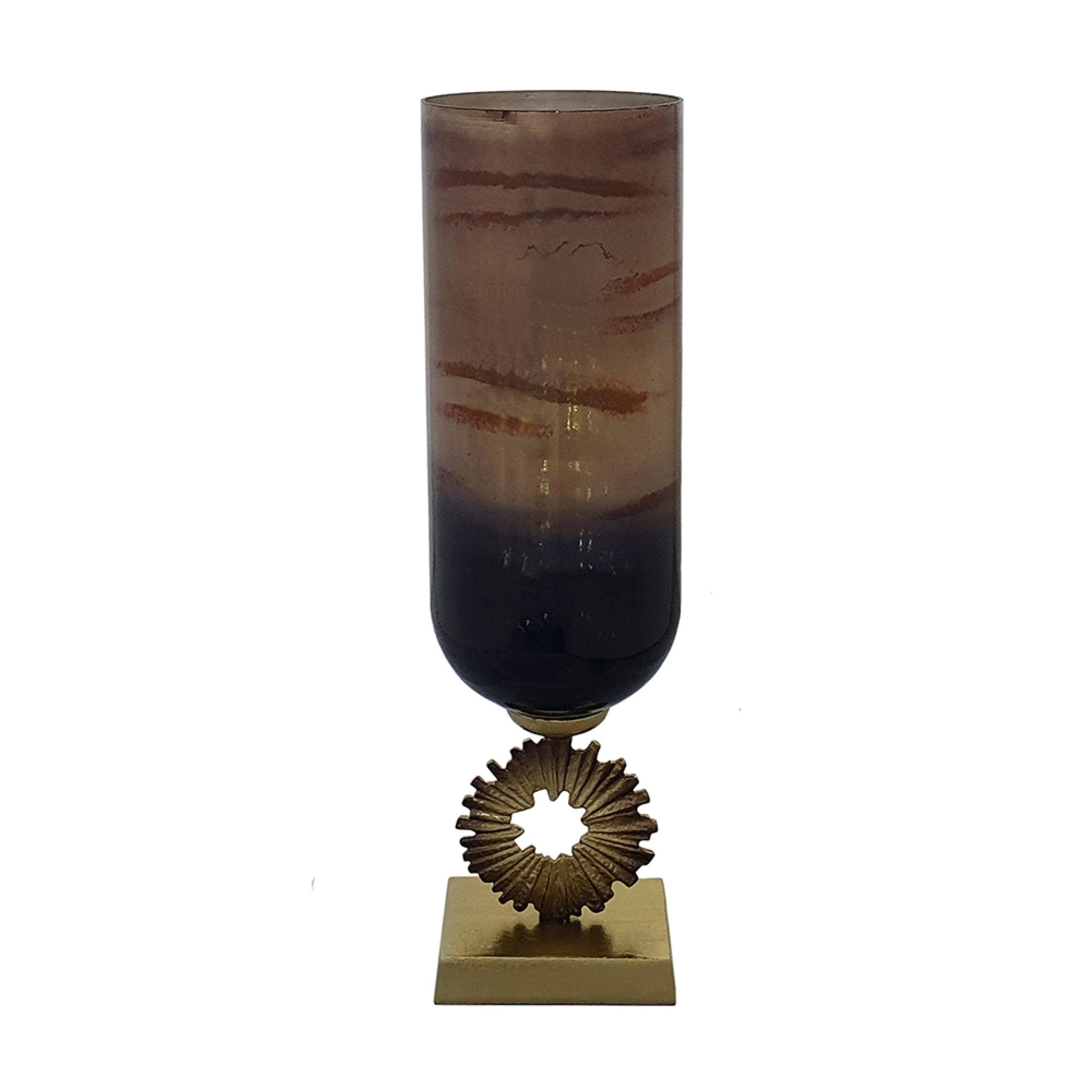 Ginny Vase, Sculpted Classical Gold Ring Accent, Gold-Gray Glass, 22 Inch