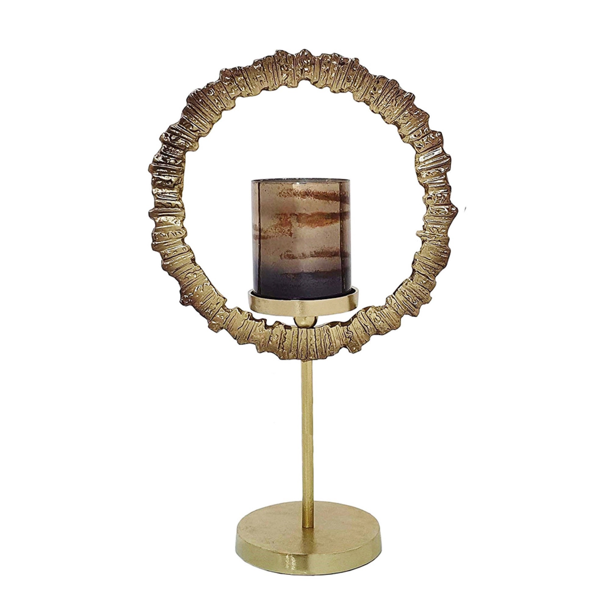 Jenyl Candle Holder, Elegant Round Frame, Gray-Copper Glass, 21 Inch