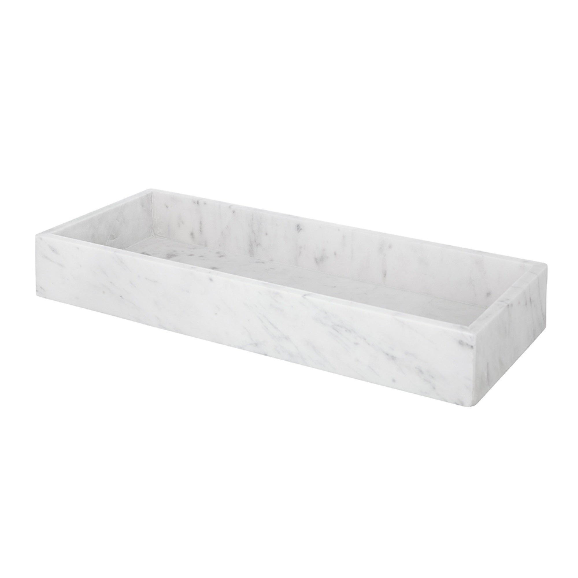 Decorative Tray with Raised Edges, 22 x 8 Rectangular White Marble