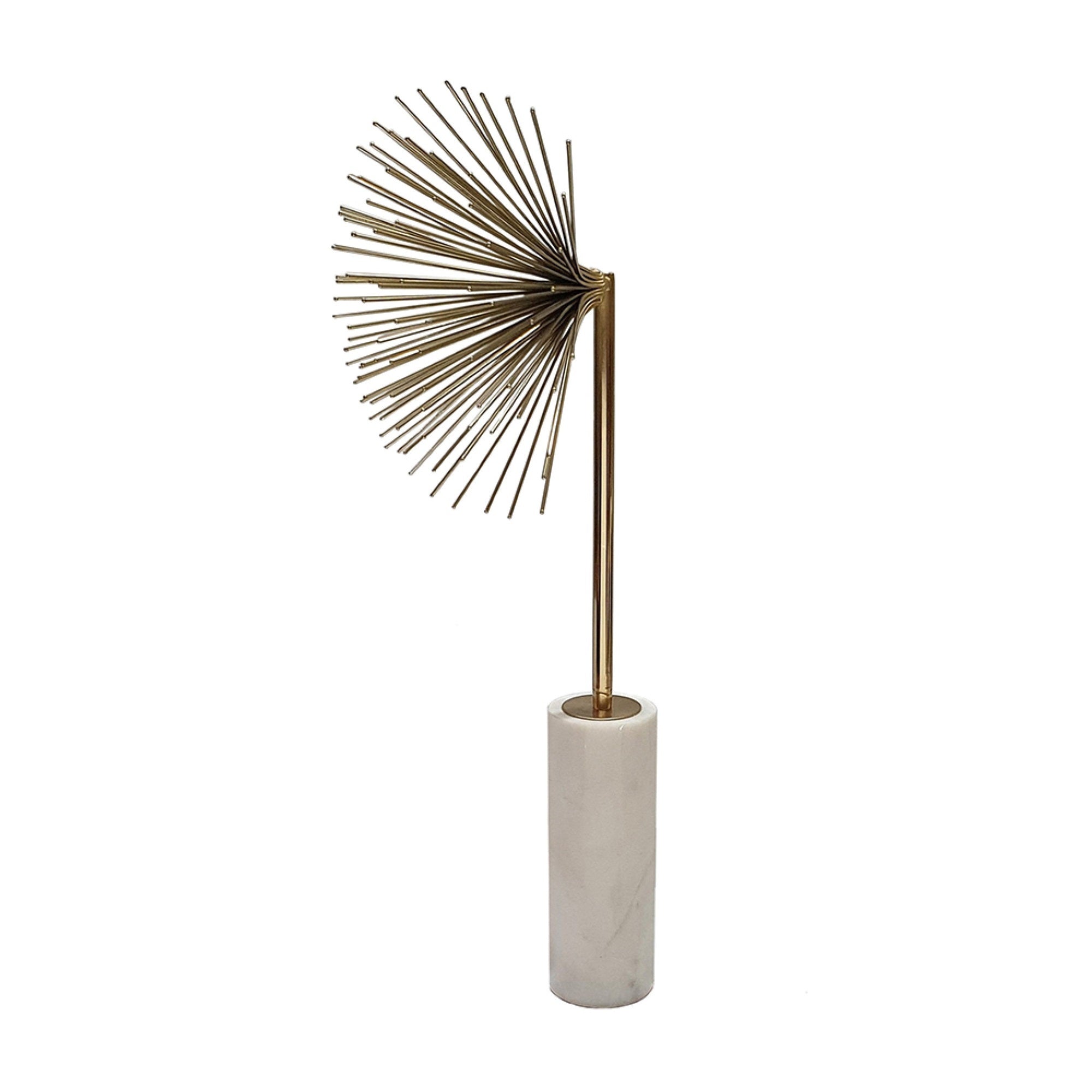 Nian Sunburst Statuary with White Marble Base, Gold Metal Spokes, 23 Inch