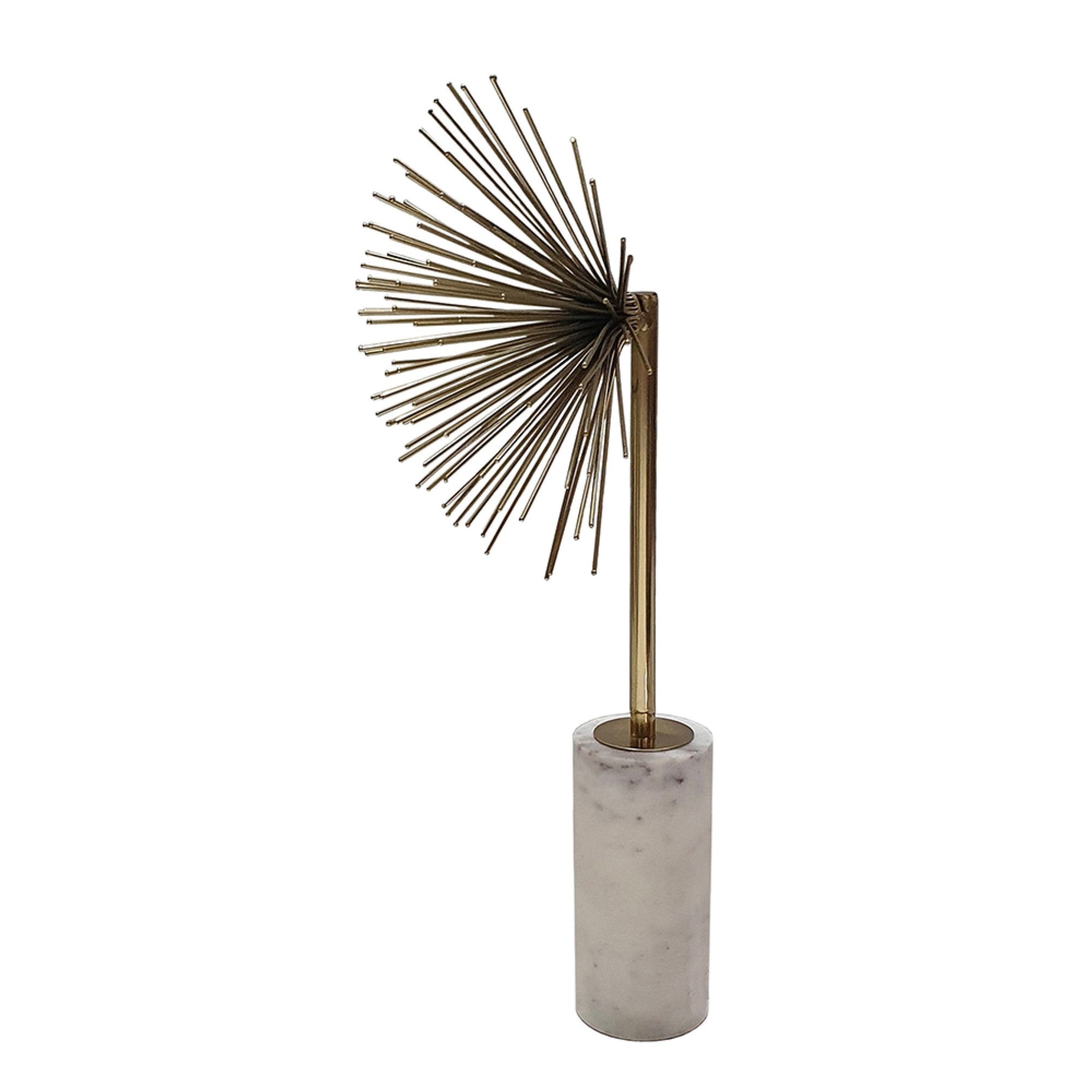 Nian Sunburst Statuary with White Marble Base, Gold Metal Spokes, 18 Inch