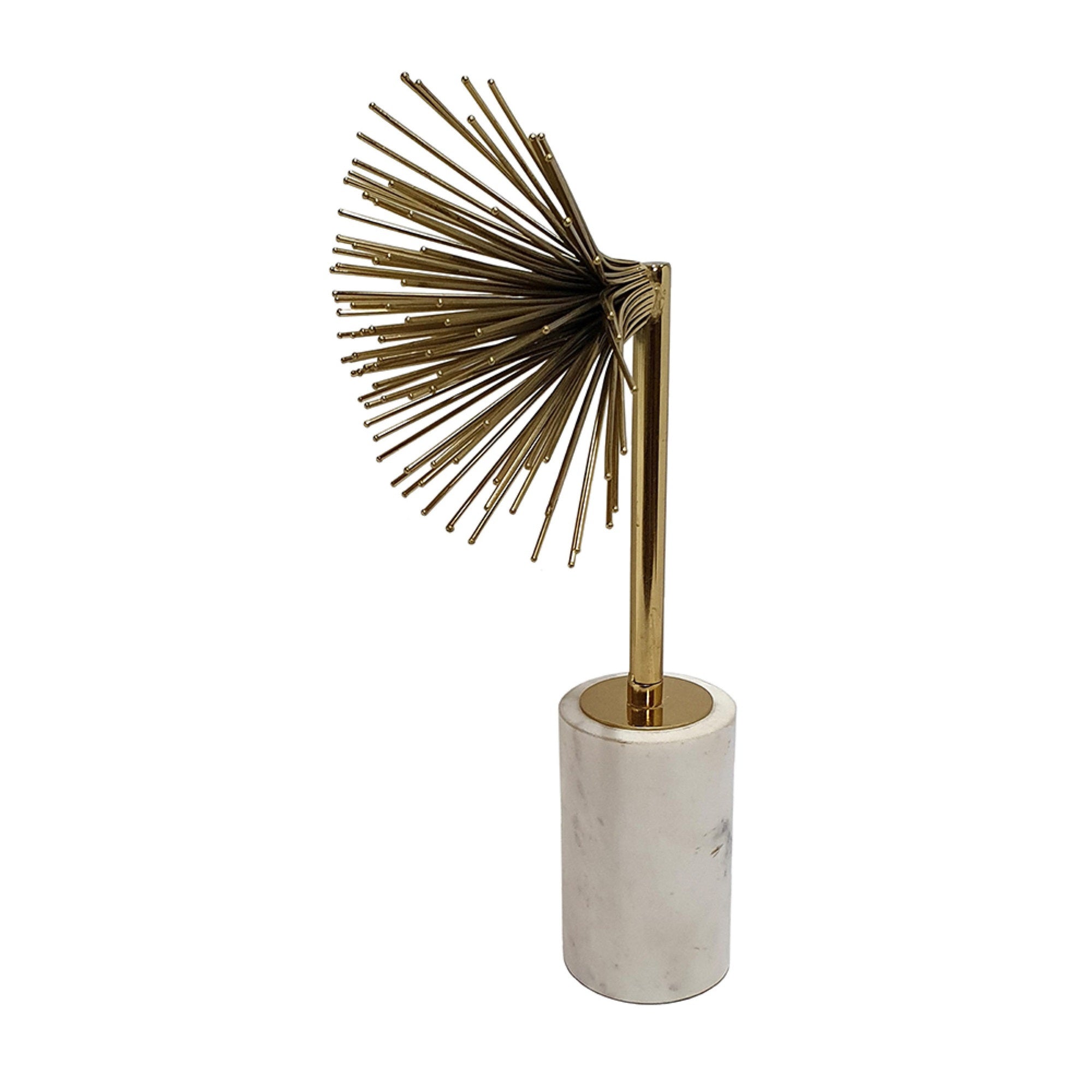 Nian Sunburst Statuary with White Marble Base, Gold Metal Spokes, 14 Inch