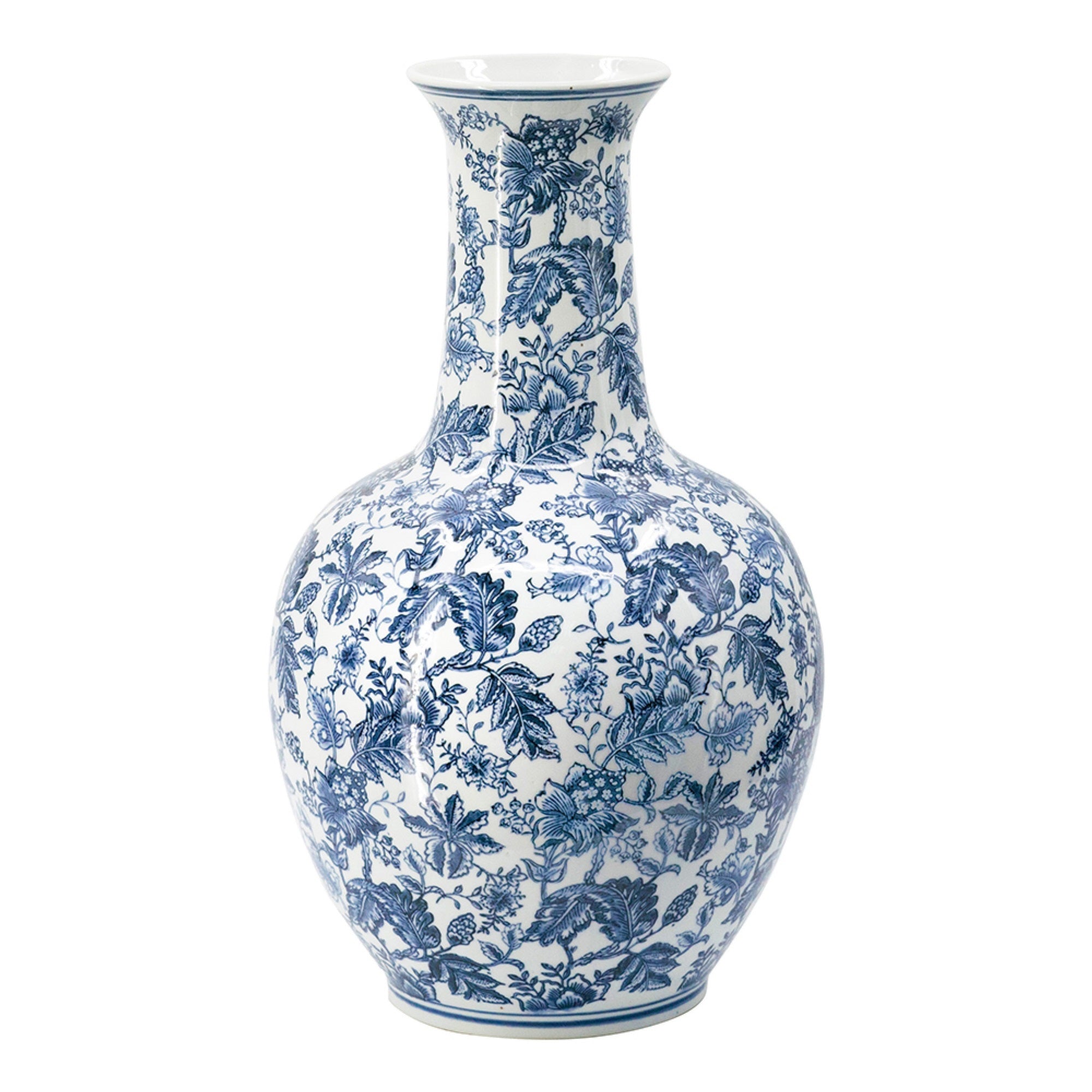 Macy Accent Flower Vase, Traditional Floral Blue White Porcelain 24 Inch