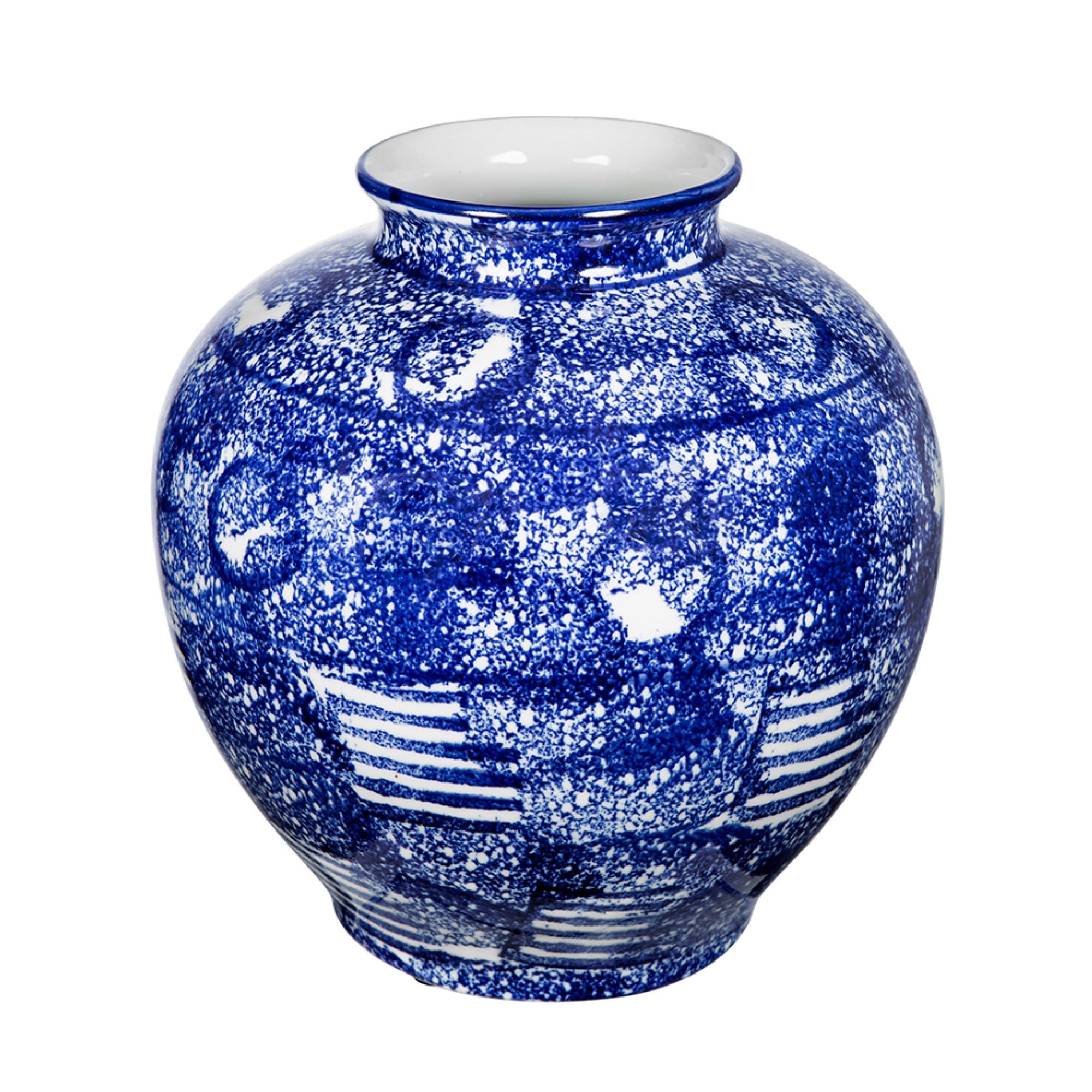 Caleb Decorative Vase, Speckled Glazed Finish, Blue-White Porcelain 9 Inch
