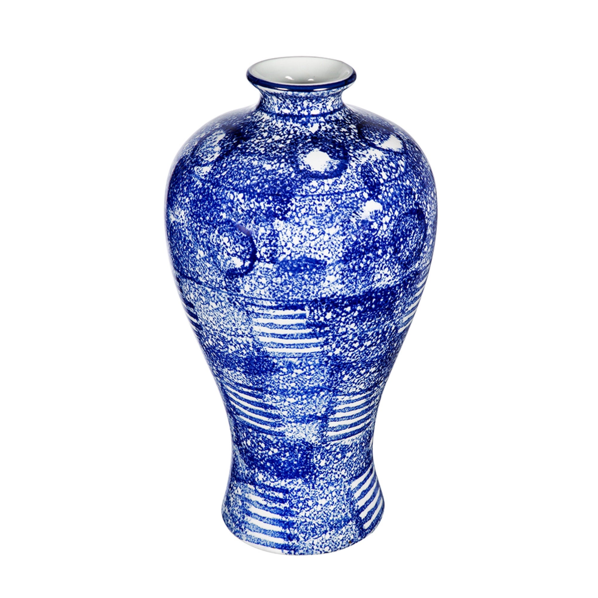 Caleb Accent Vase, Speckled Glazed Finish, Blue-White Porcelain 13 Inch