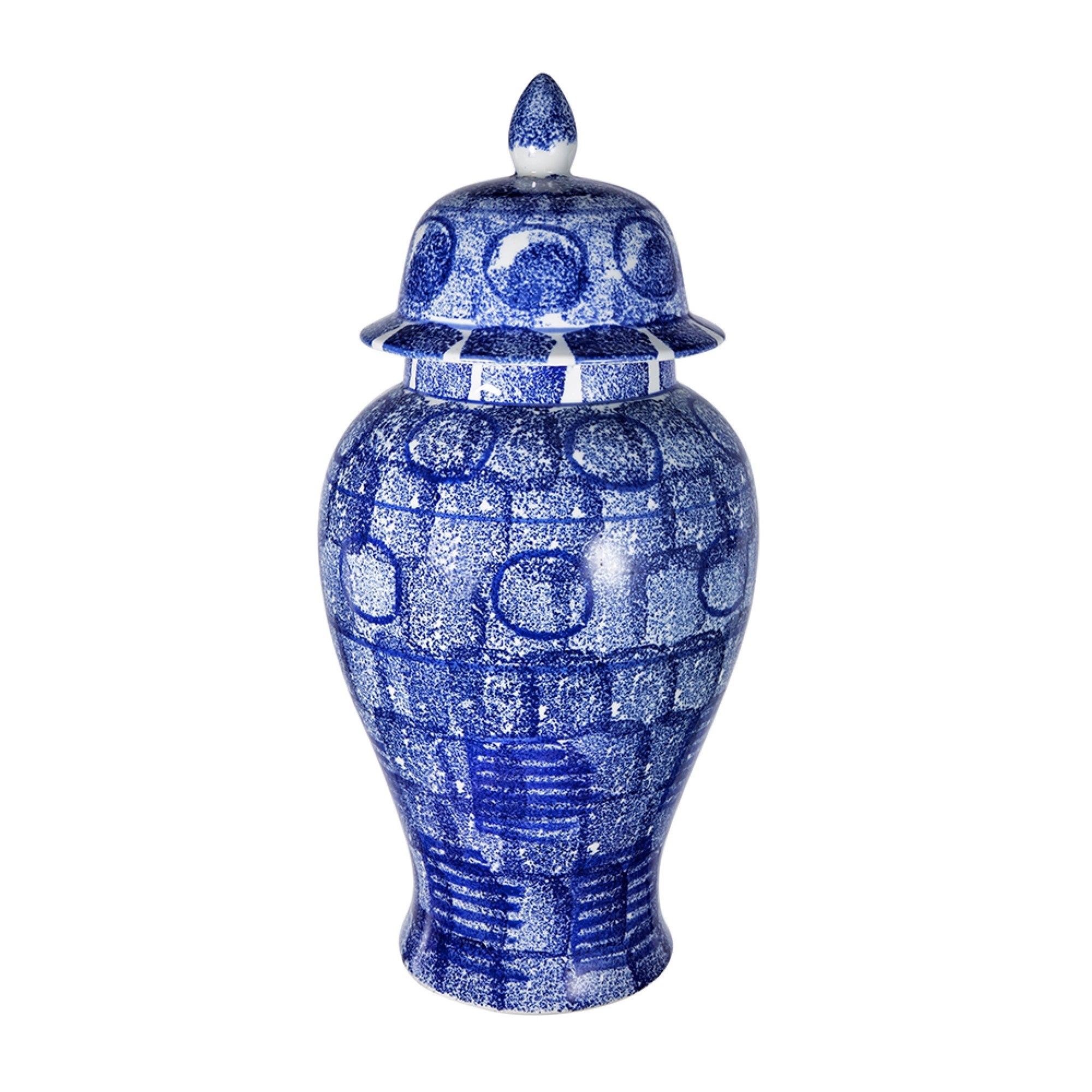 Jonah Ginger Jar, Speckled-Circular Patterns, Blue-White Porcelain 20 Inch