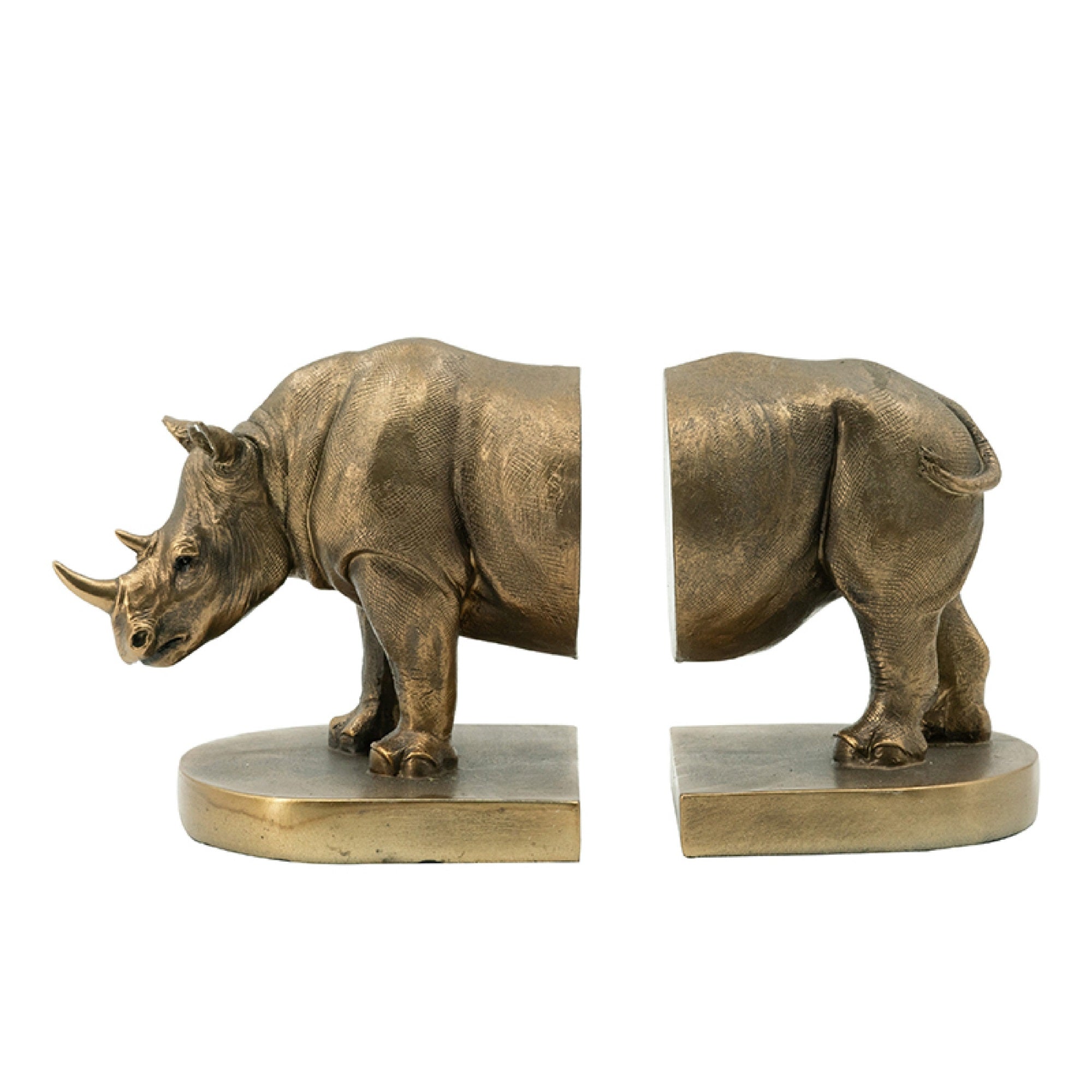 Sofia Decorative Rhino Bookend 2 Piece, Lifelike Bronze Polyresin 11 Inch