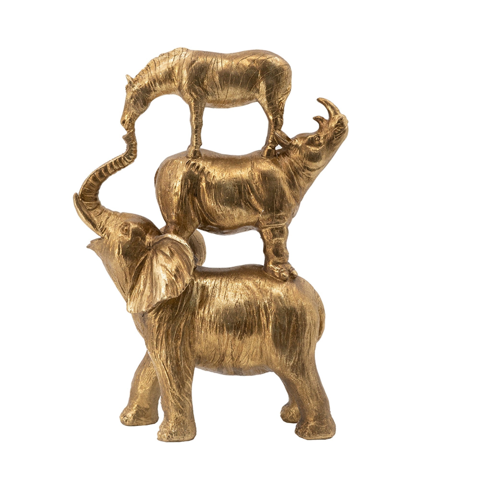 Talia Decorative Stacking Animals, Lifelike Detailed Gold Resin 14 Inch