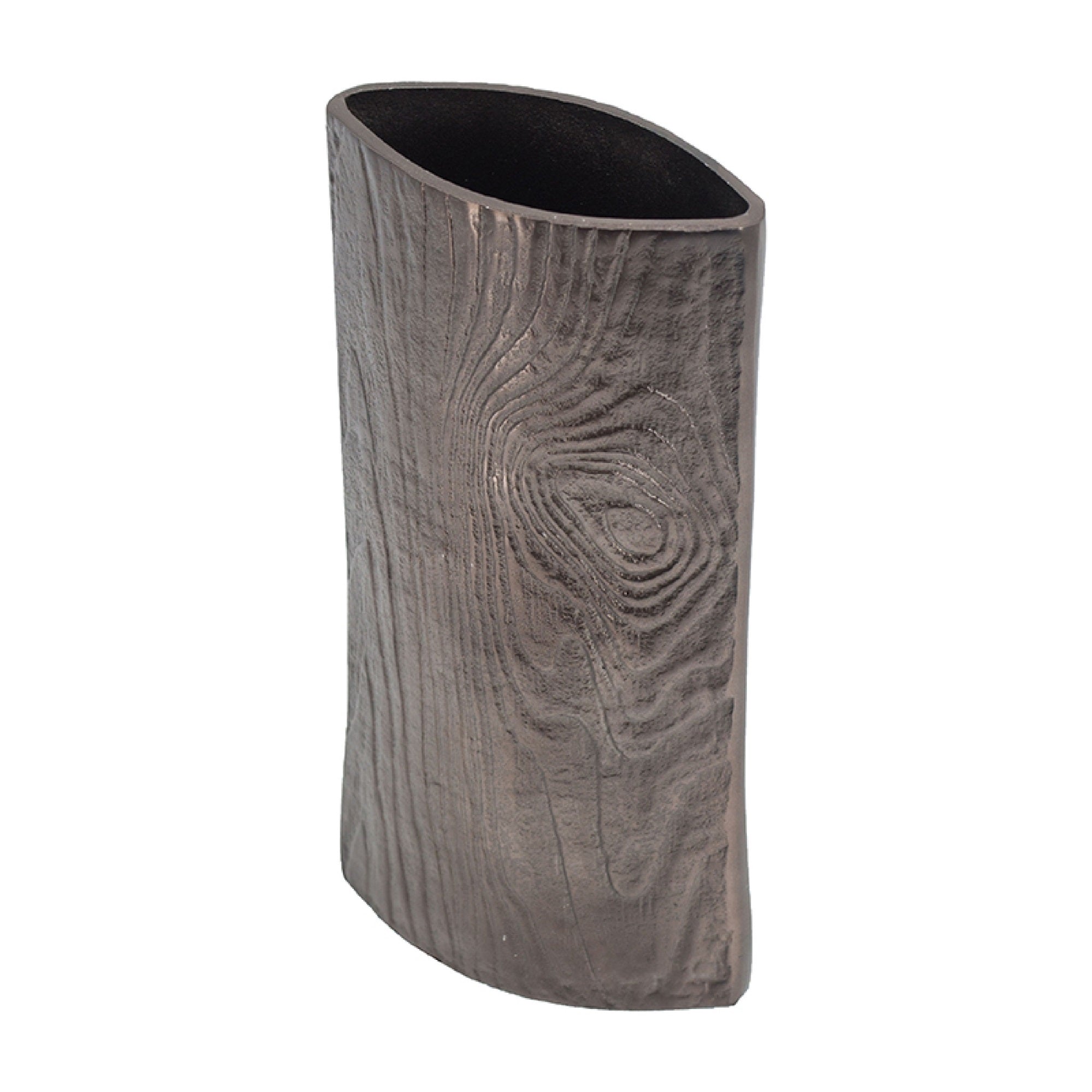 Faye Timber-Eye Decorative Vase, Wood-Grain Texture, Brown Aluminum 12 Inch