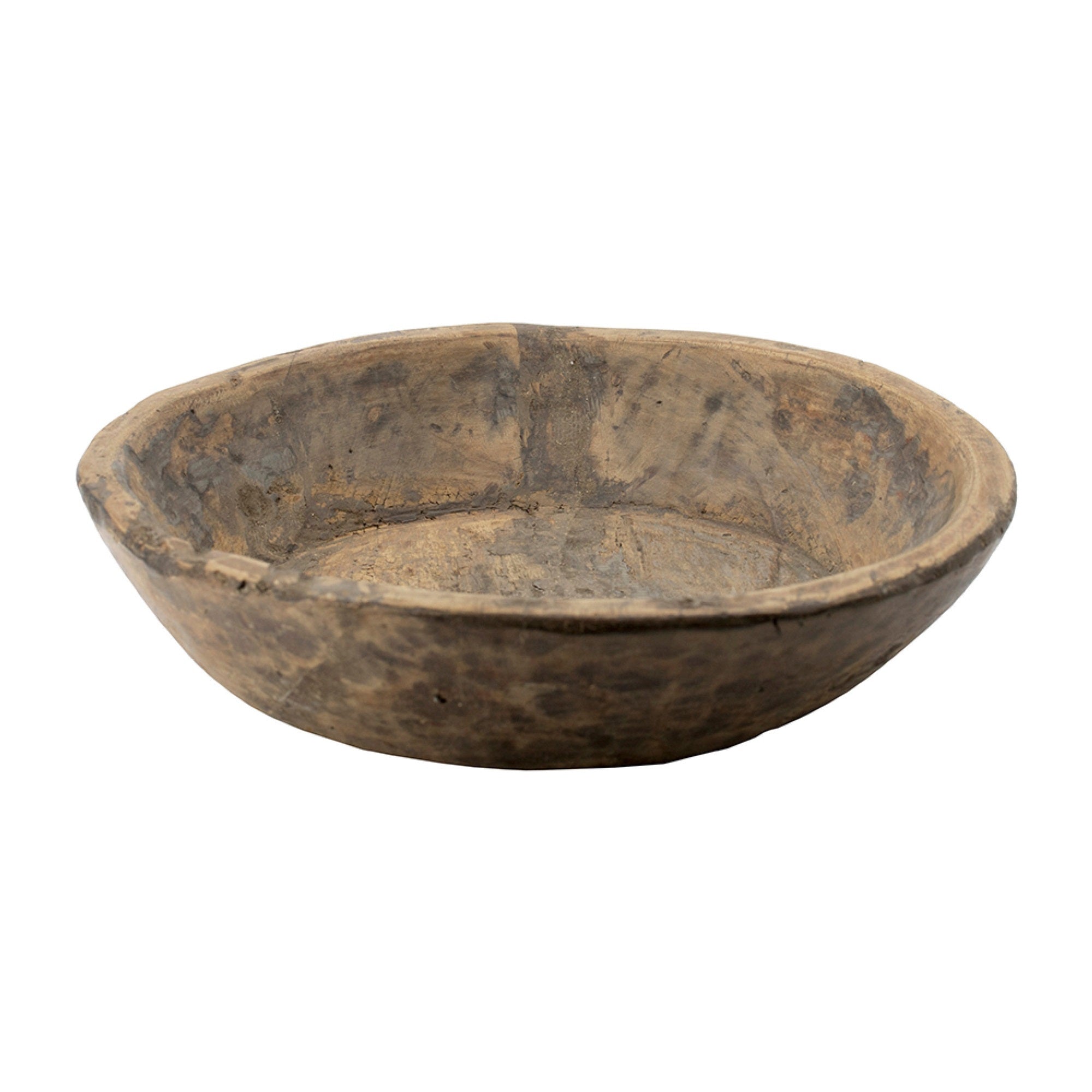 Gwen Antique Wooden Round Parrat, Brown Carved Solid Wood 21 Inch