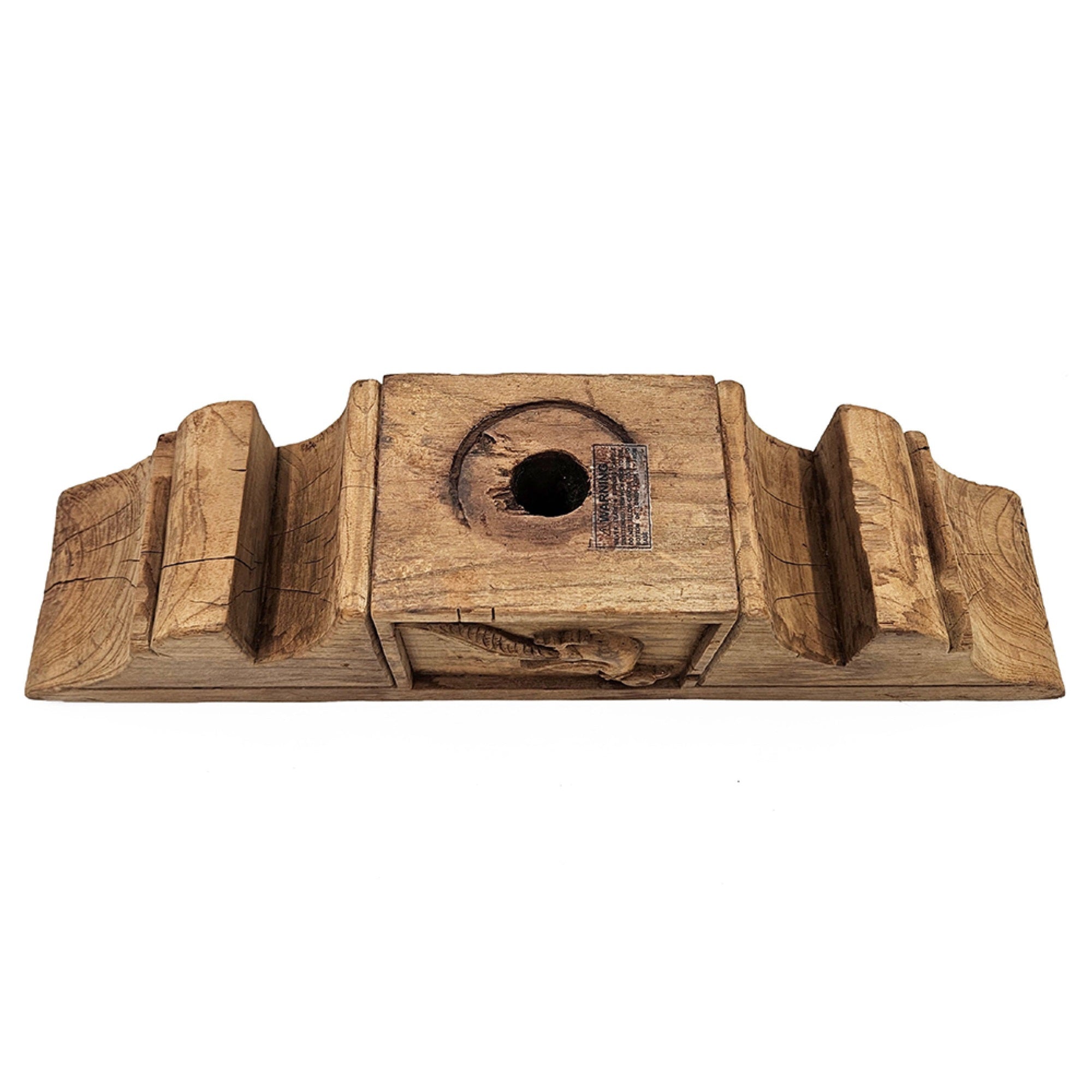 Emery Antique Carved 3-Pillar Candle Holder, Metal, Brown Old Wood 20 Inch