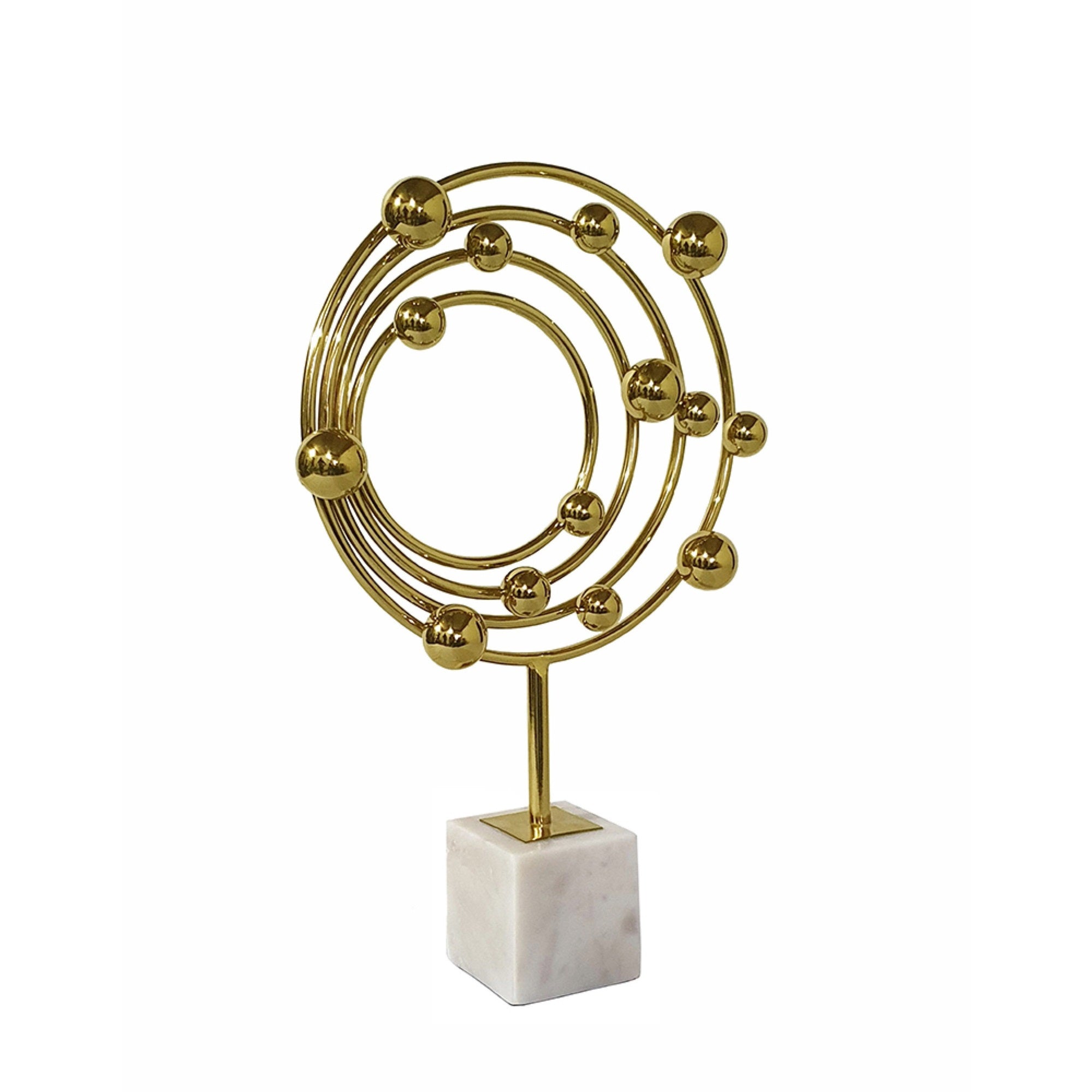Lymi Celestial Galaxy Orbit Sculpture, White Marble Base, 18 Inch Gold Steel
