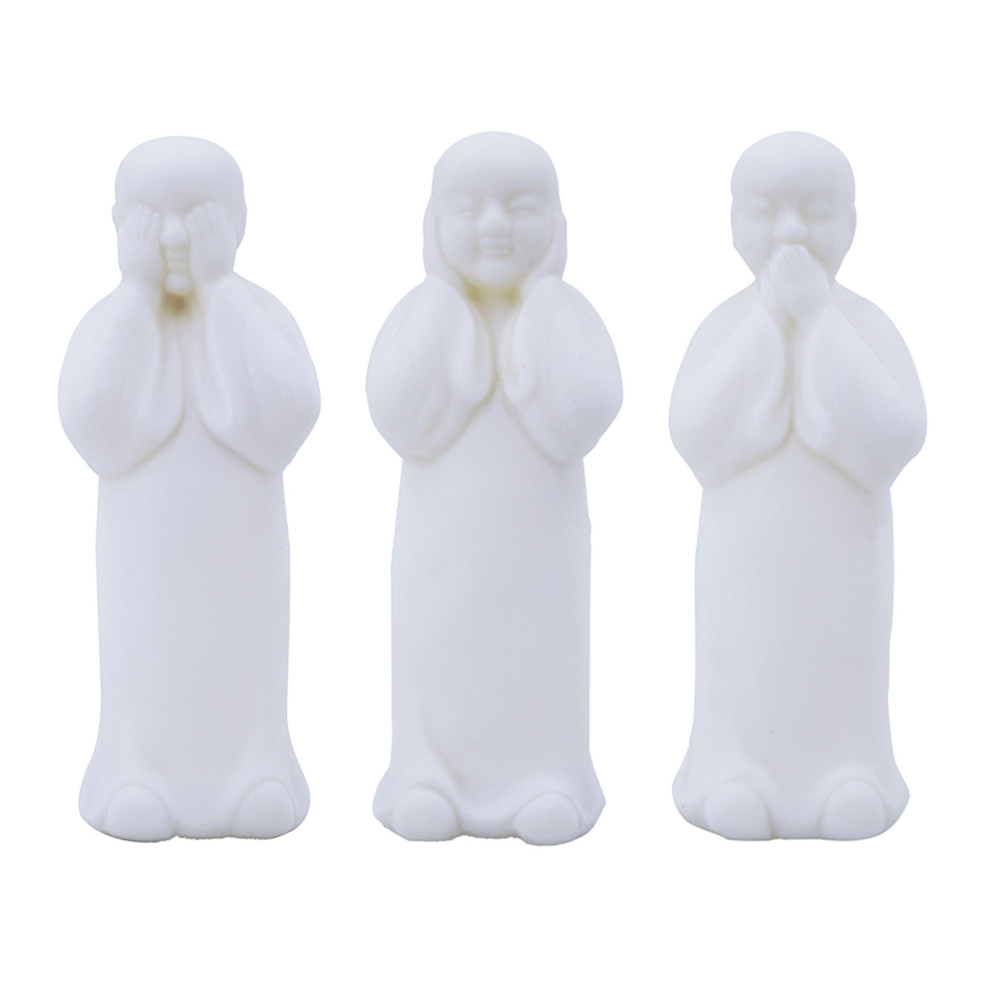 Decorative Wise Monk Sculptures Set of 3, Matte White Resin Statue