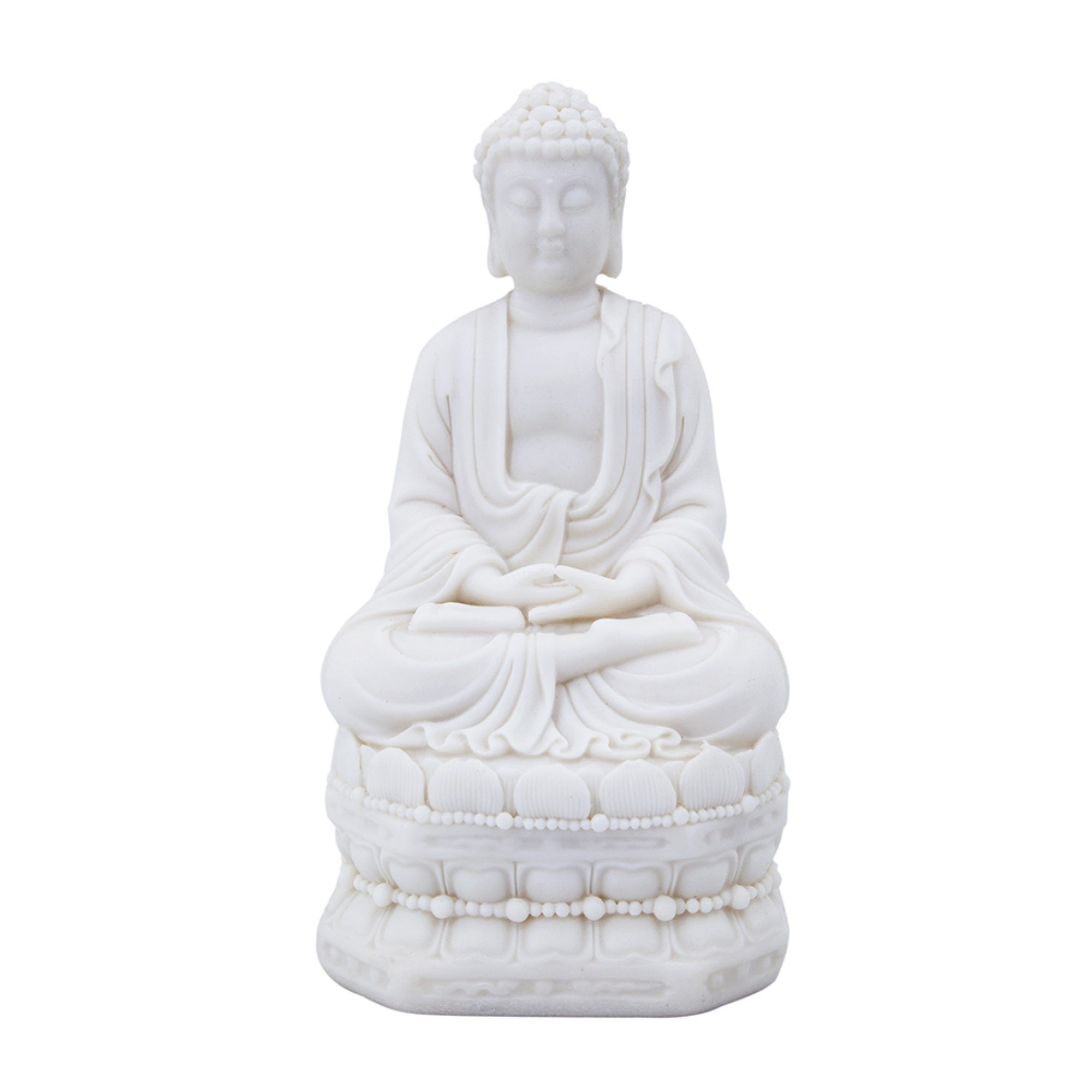 Meditating Buddha Statuette, Spiritual Accent Decor, 12 Inch White Resin