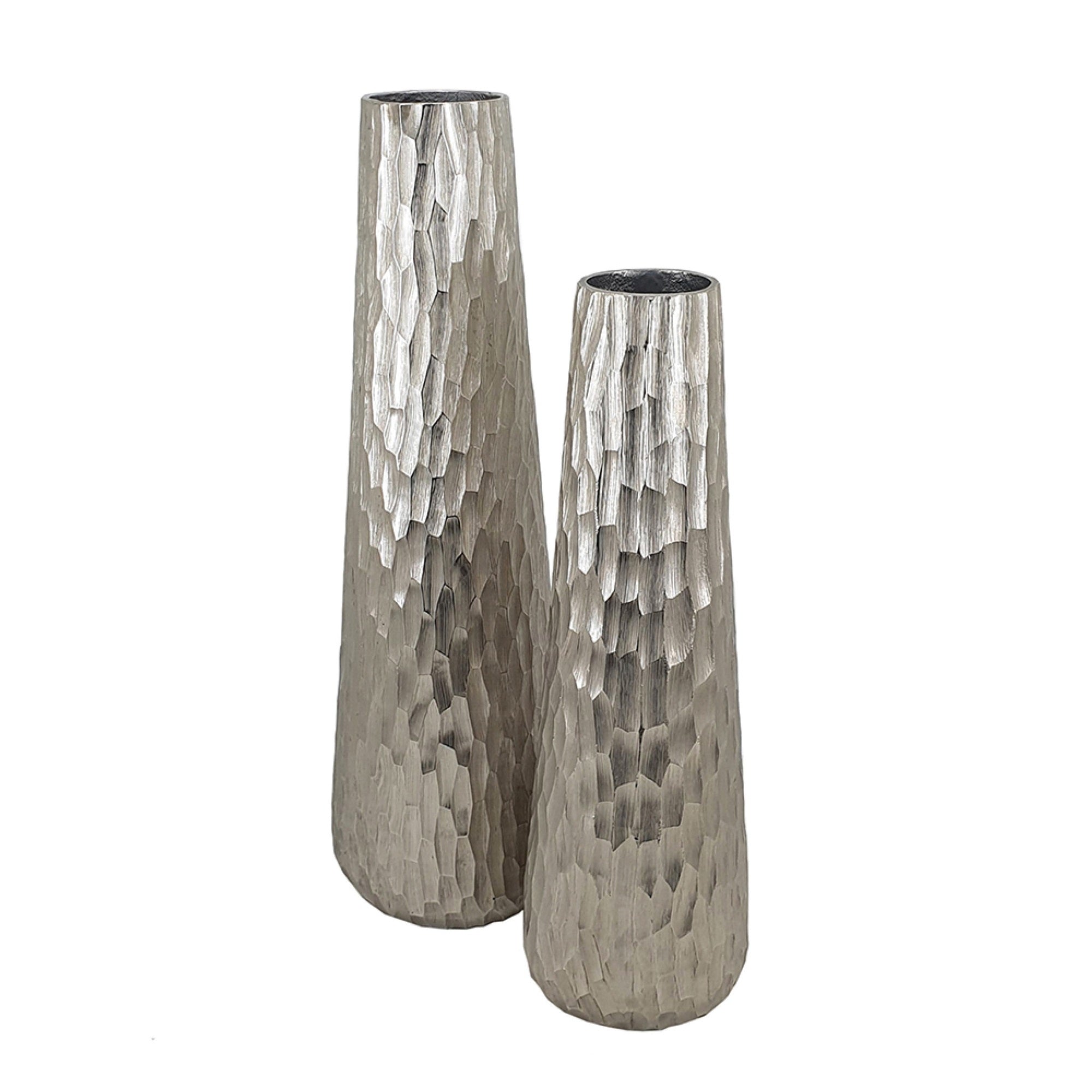 Decorative Vase Set of 2, Handcrafted Design, Textured Silver 23 20 Inch