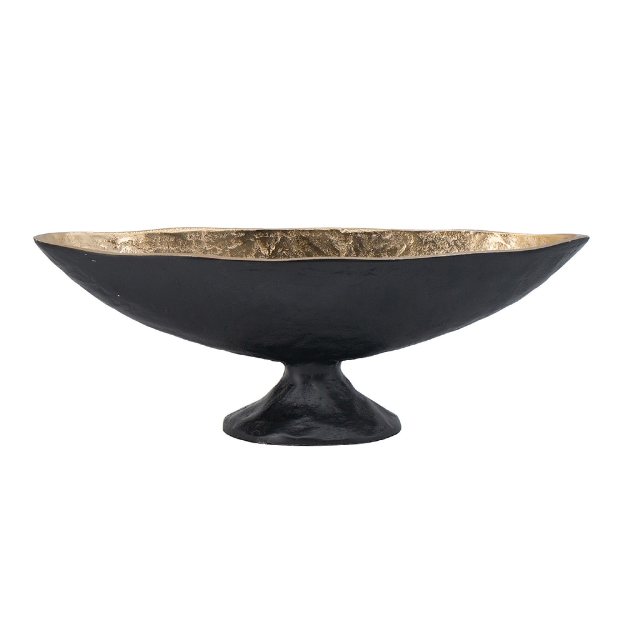 Decorative Bowl, 14 Inch Oval Shape with Pedestal Stand, Black, Gold