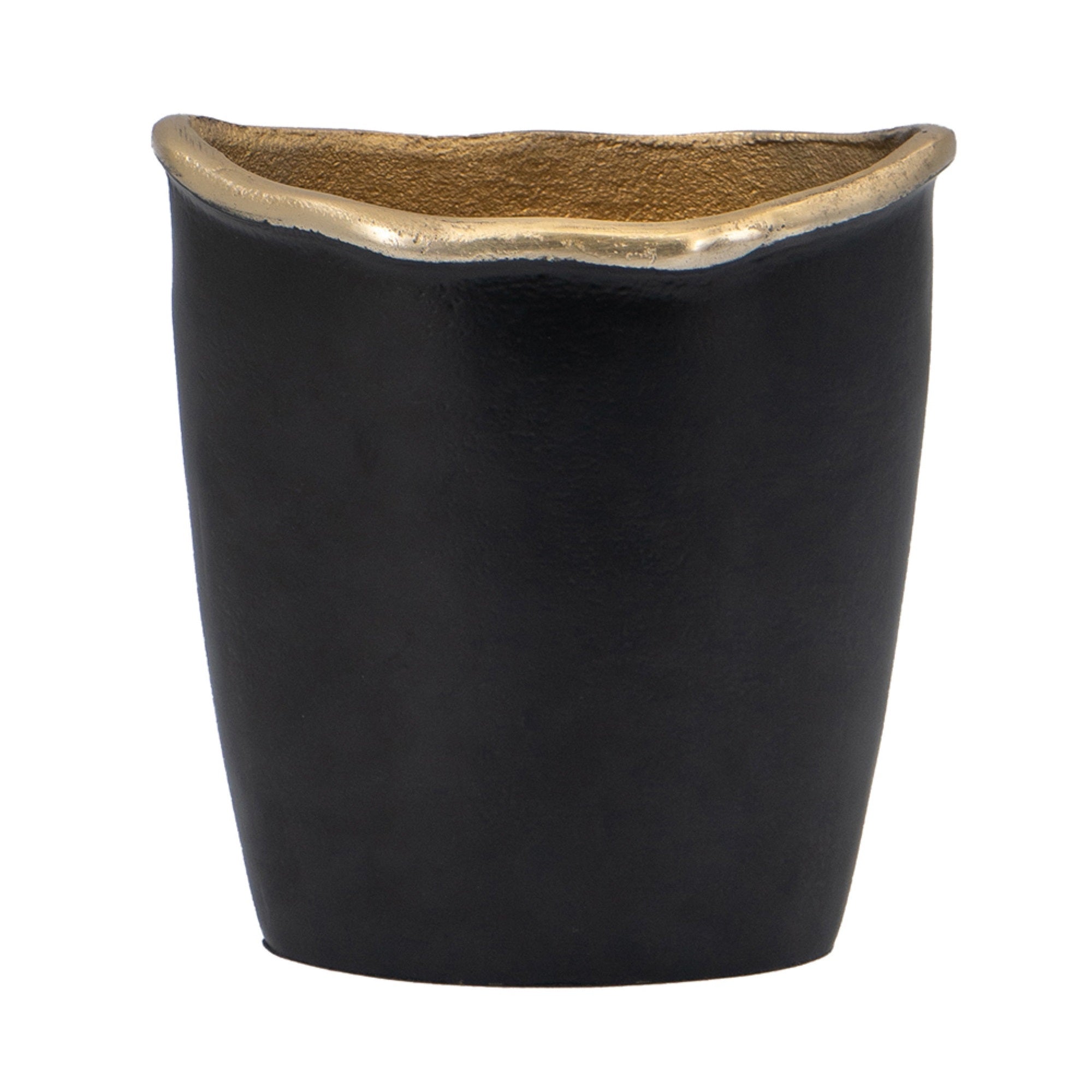 Decorative Vase, 8 Inch Curved Rim Edge Aluminum Black and Gold