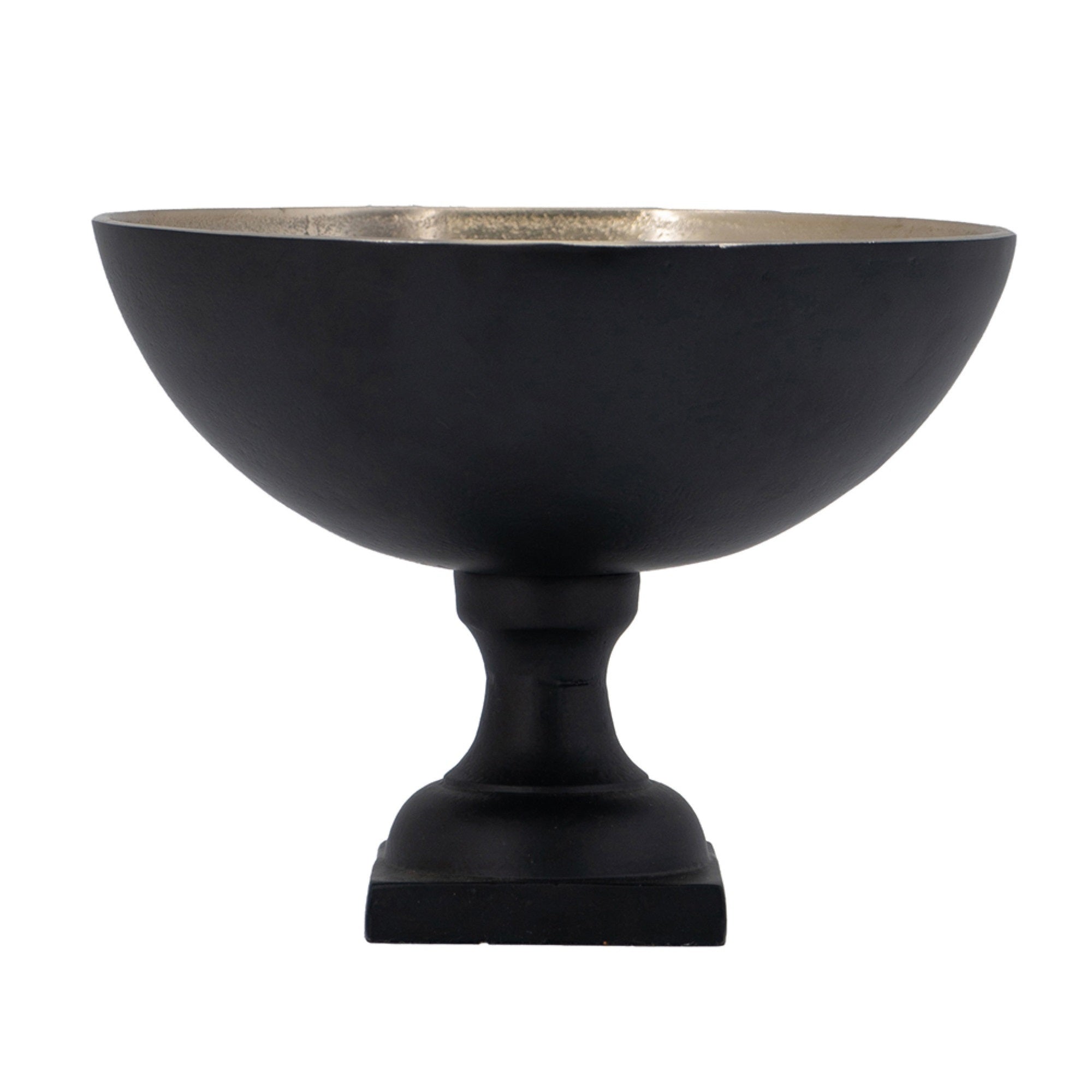 Decorative Bowl, 9 Inch Round Footed Design, Black and Gold Aluminum