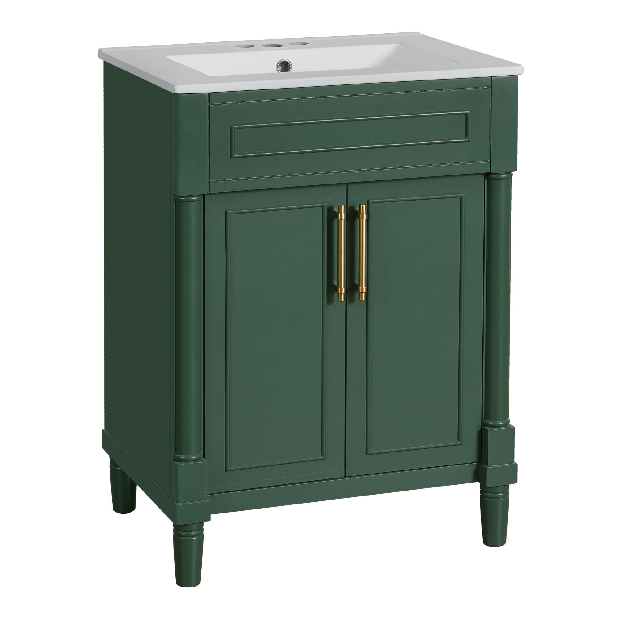 Quen Bathroom Vanity with Ceramic Sink, Gold Metal, Emerald Green 24 Inch