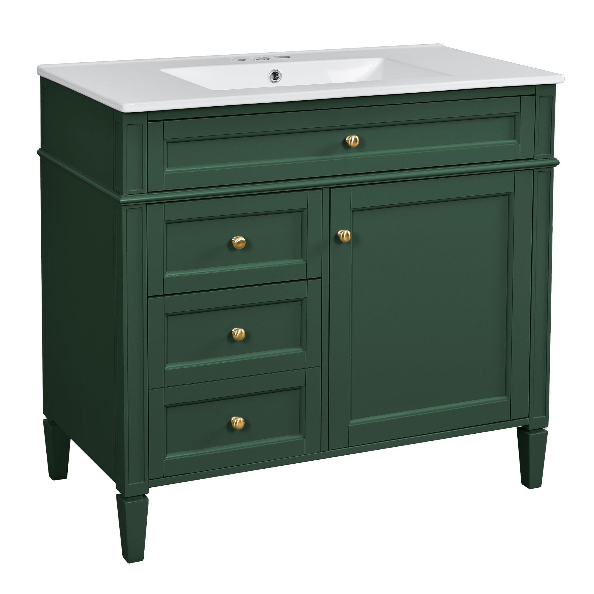Delma Bathroom Vanity, White Ceramic Sink, Smart Storage, Dark Green 36 Inch