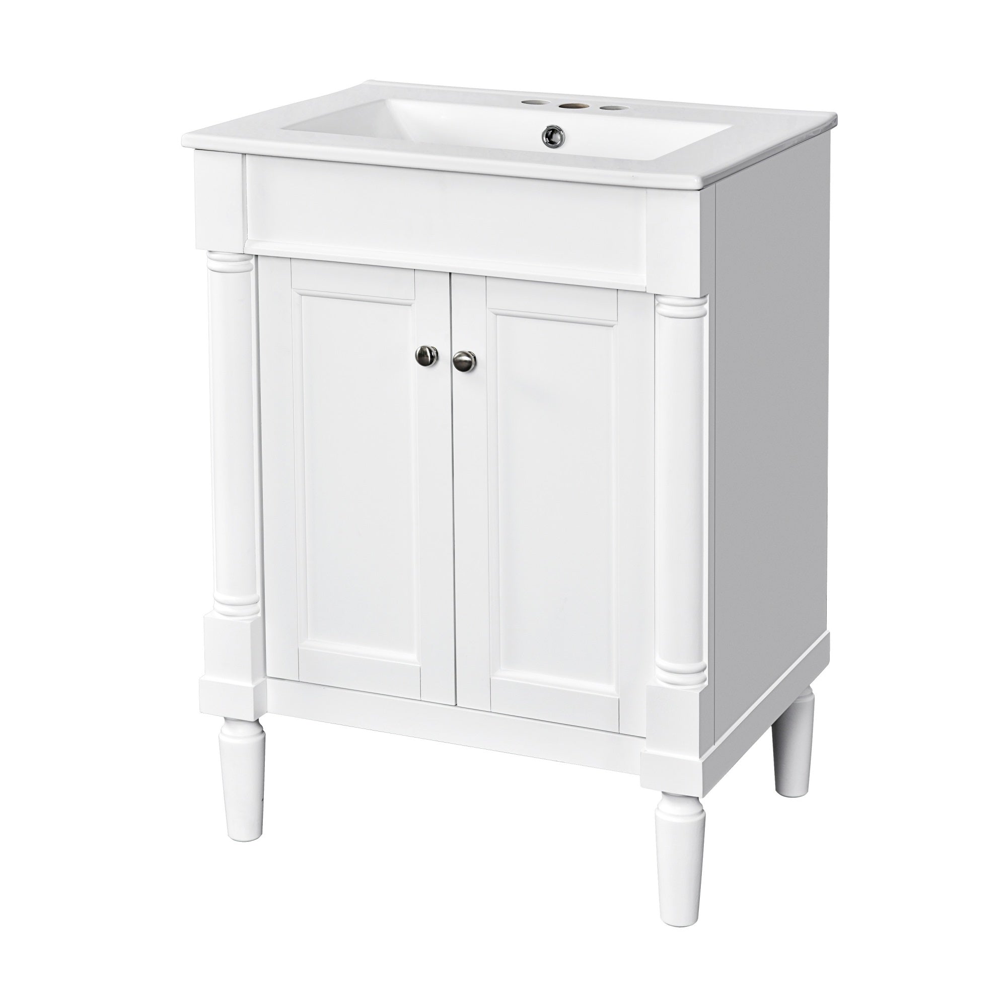 Fiji Bathroom Vanity with Ceramic Sink and Cabinet Storage, White 24 Inch