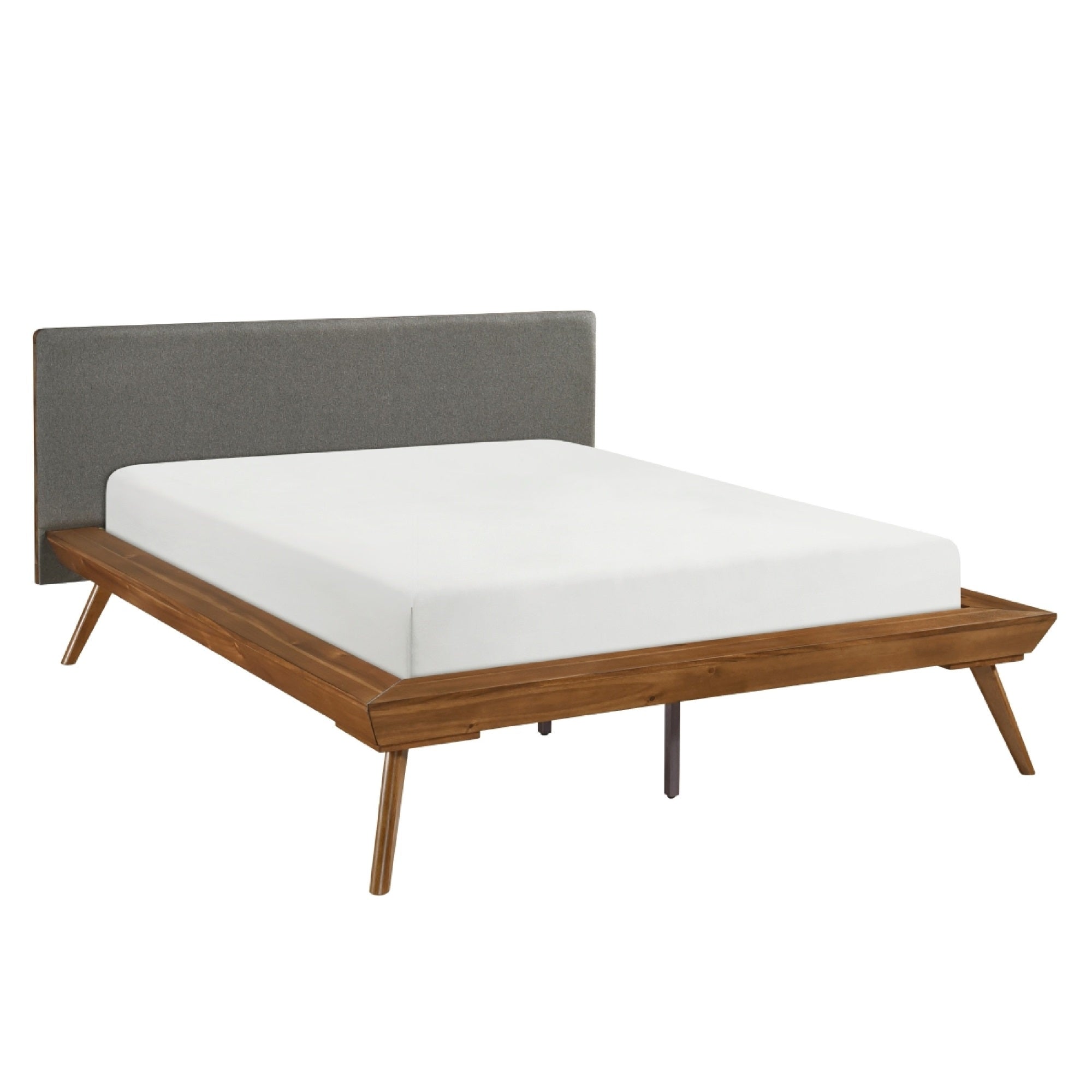 Hena Queen Size Bed, Dark Gray Upholstered Headboard, Chestnut Brown