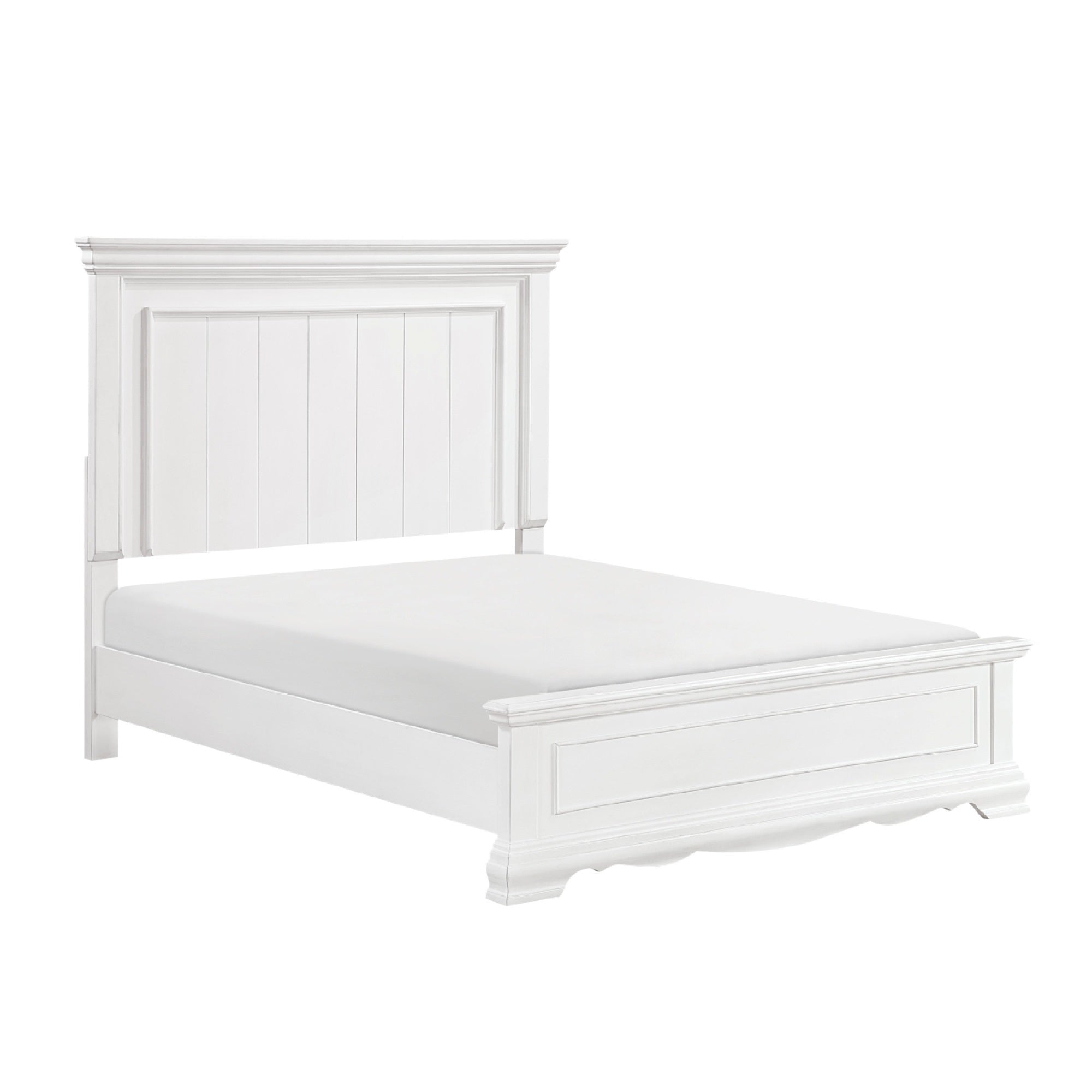 Jena Queen Size Bed, Paneled Frame Moldings, New Age Farmhouse White